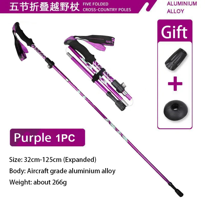 Ultralight Telescopic Trekking Poles Hiking Sticks Nordic Walking Trail 5 Section Collapsible Portable Outdoor Alpenstock