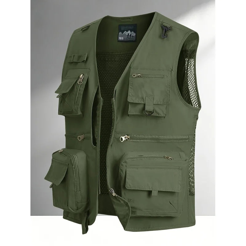 Men's Outdoor Workwear Vest Stand Up Collar Zipper Multifunctional Vest Fishing Photography Mountaineering Sleeveless Vest