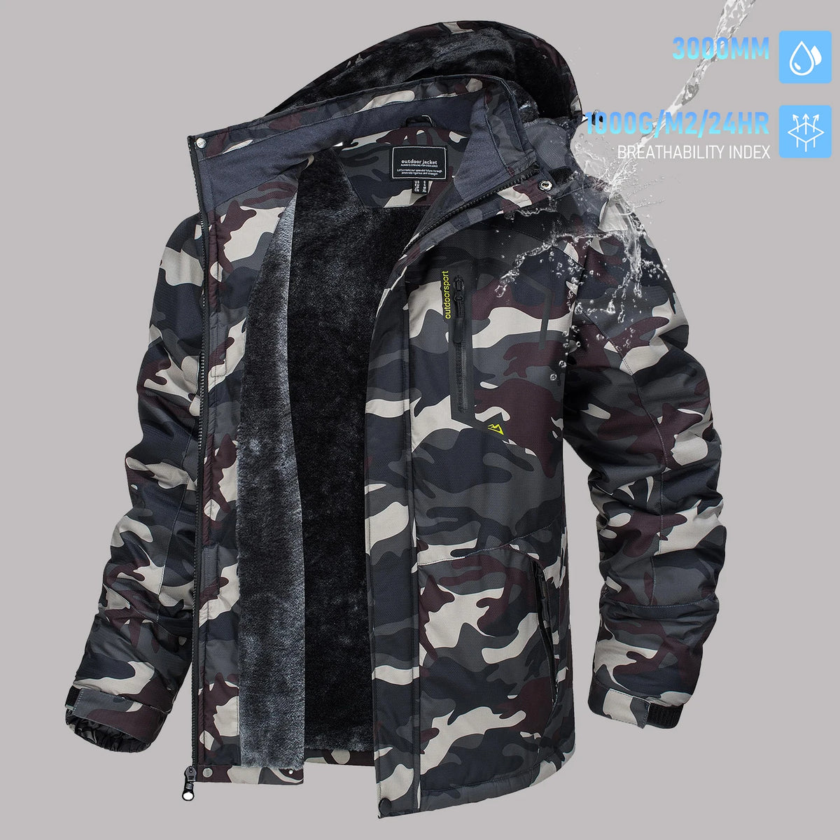 TACVASEN Men's Winter Ski Parka Jacket Waterproof Fleece Lined Insulated Thermal Snowboard Jacket Snow Coat with Detached Hood