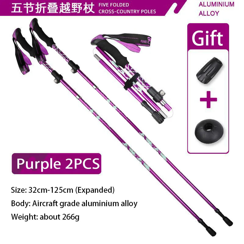 Ultralight Telescopic Trekking Poles Hiking Sticks Nordic Walking Trail 5 Section Collapsible Portable Outdoor Alpenstock