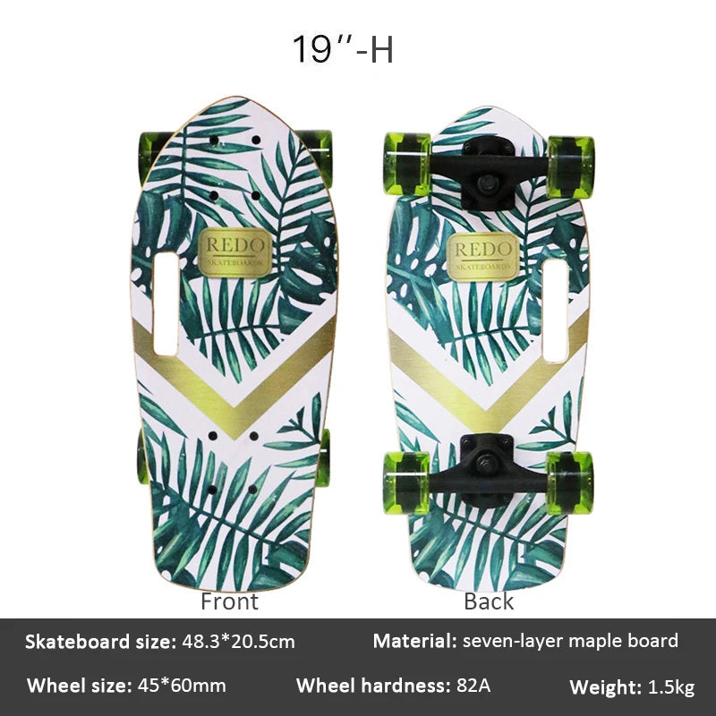 Portable Mini Skateboard 19 Inch Complete Skateboard Maple High Speed Drift Cruiser Skate Board for Kids Adults Beginner Pet Dog