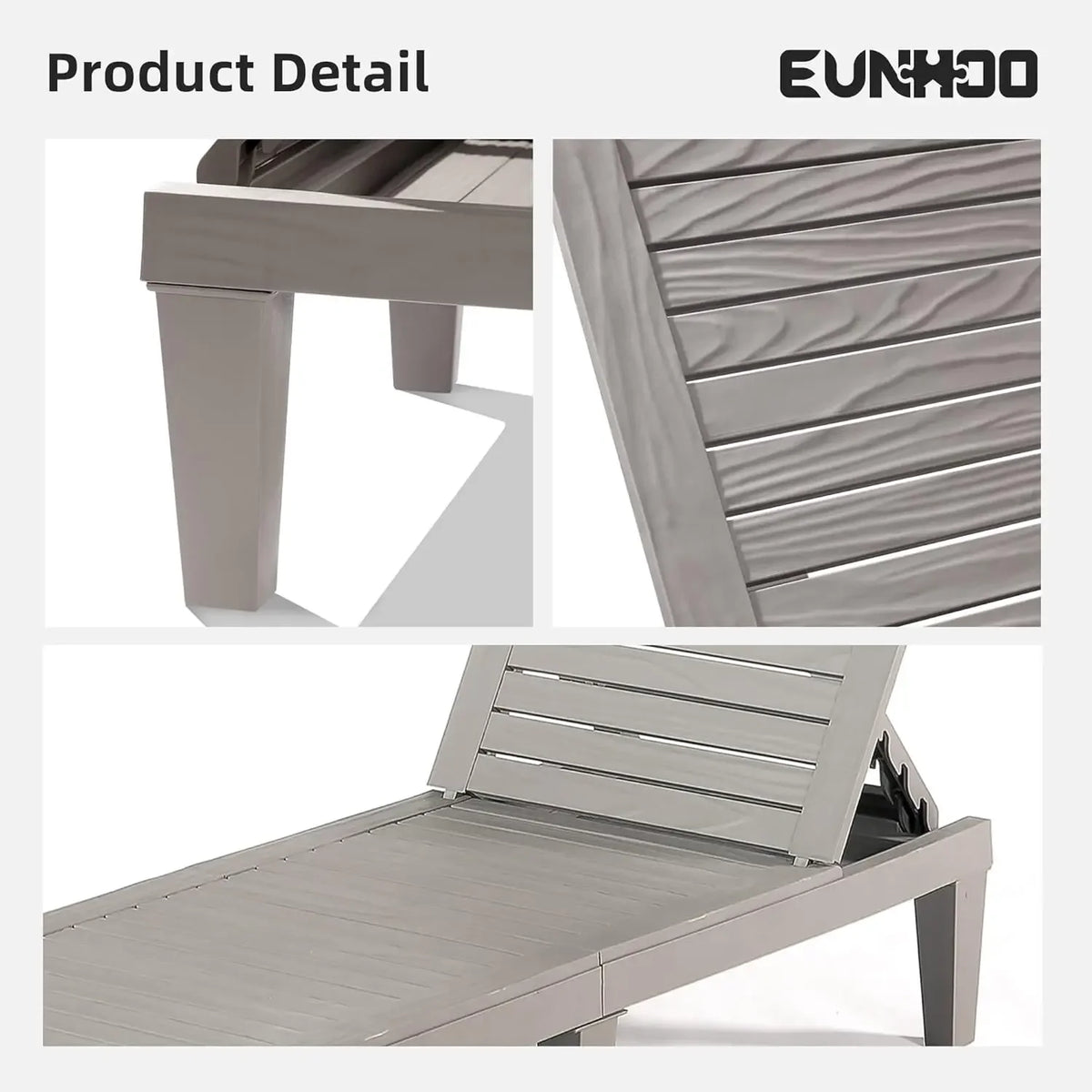 Outdoor Chaise Lounge Set of 2, Adjustable Pool Lounge Chair with 5 Positions Backrest, Waterproof Sun Loungers for Garden Pool
