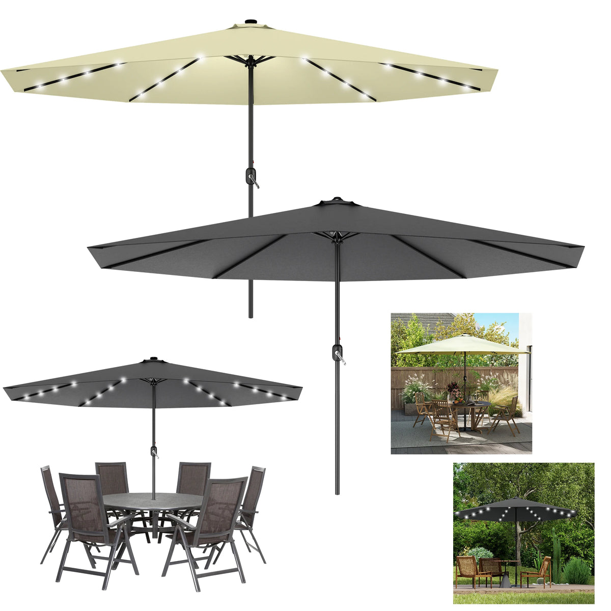 Ø350cm Polyester Parasol, Crank Umbrella Patio Umbrella, Balcony Umbrella UV 50+ Protection, Outdoor Sun Protection for Balcony, Patio & Garden