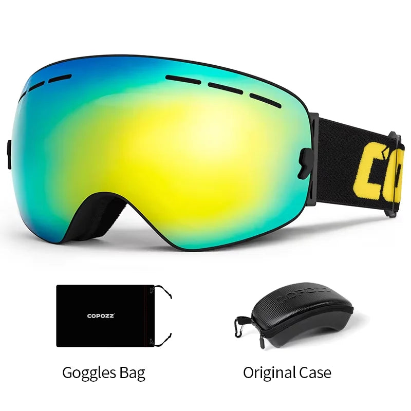 COPOZZ Brand Professional Ski Goggles Double Layers Lens Anti-fog UV400 Big Ski Glasses Skiing Snowboard Men Women Snow Goggles