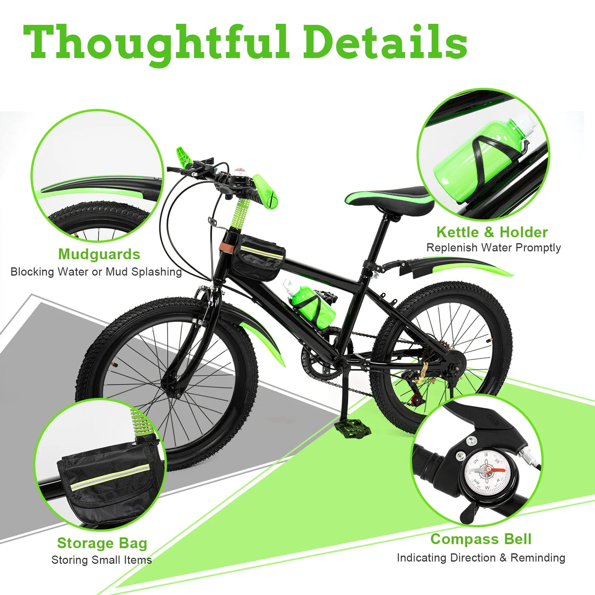 20" Mountain Bike 7 Speeds Kids Bicycle Dual-Disc Brakes Unisex Children's Bicycle Height Adjustable MTB Boys Girls Riding Bike