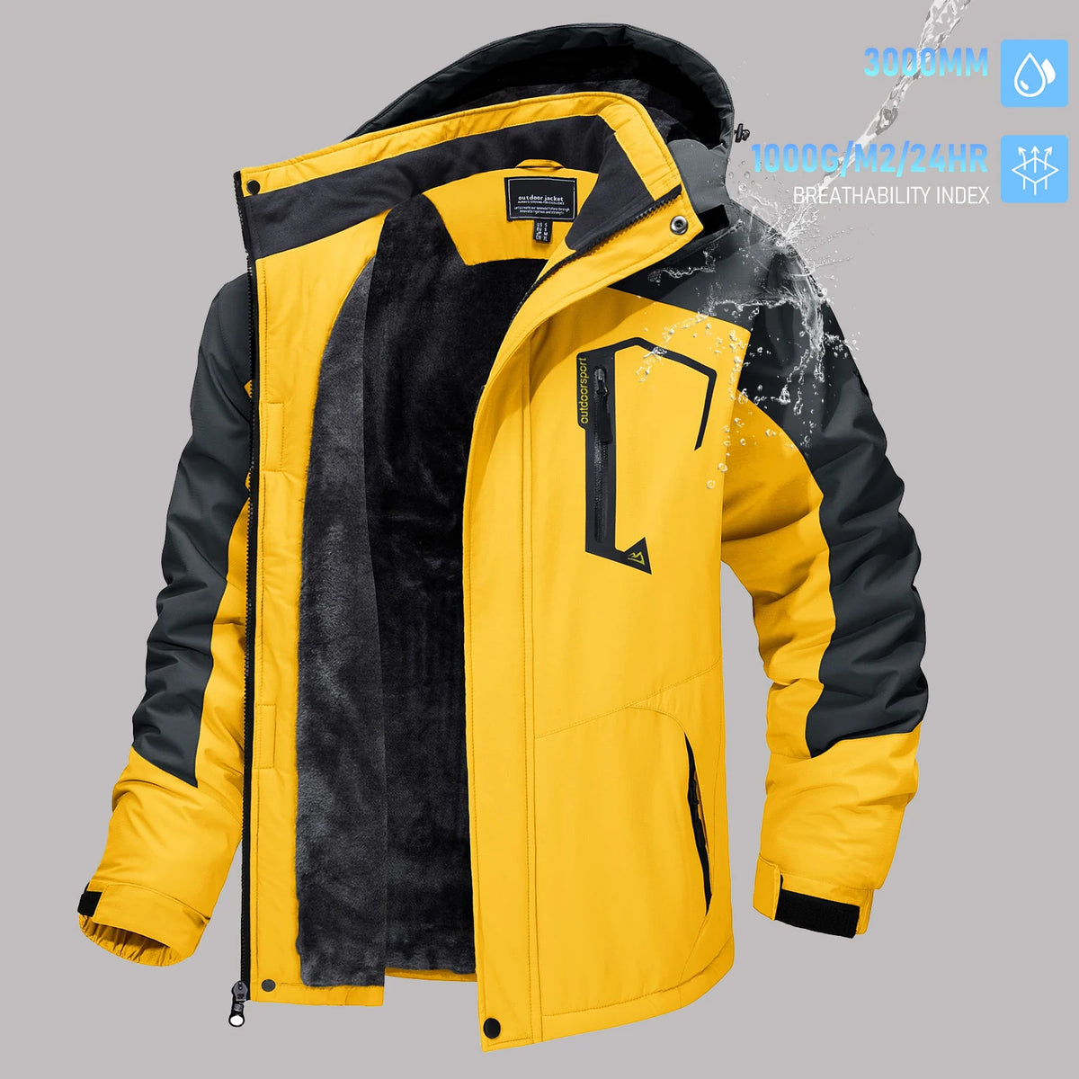TACVASEN Men's Winter Ski Parka Jacket Waterproof Fleece Lined Insulated Thermal Snowboard Jacket Snow Coat with Detached Hood