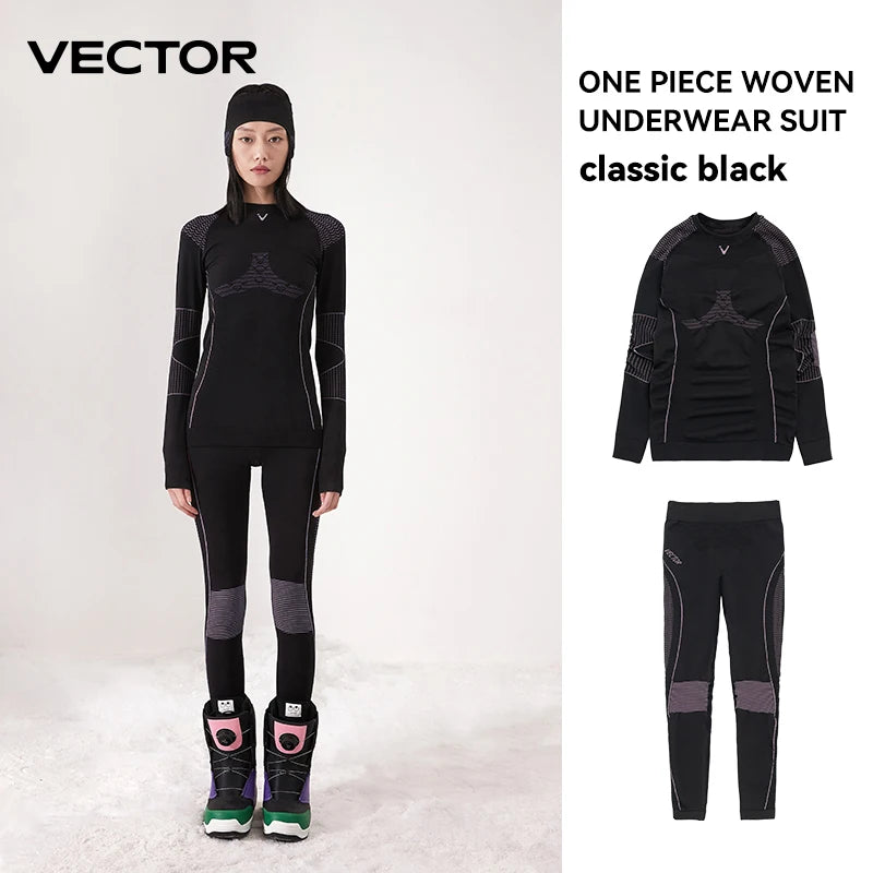 VECTOR Men Women Ski Thermal Underwear Sets Quick Dry Functional Compression Tracksuit Tight Snowboarding Tops and Pants Adult