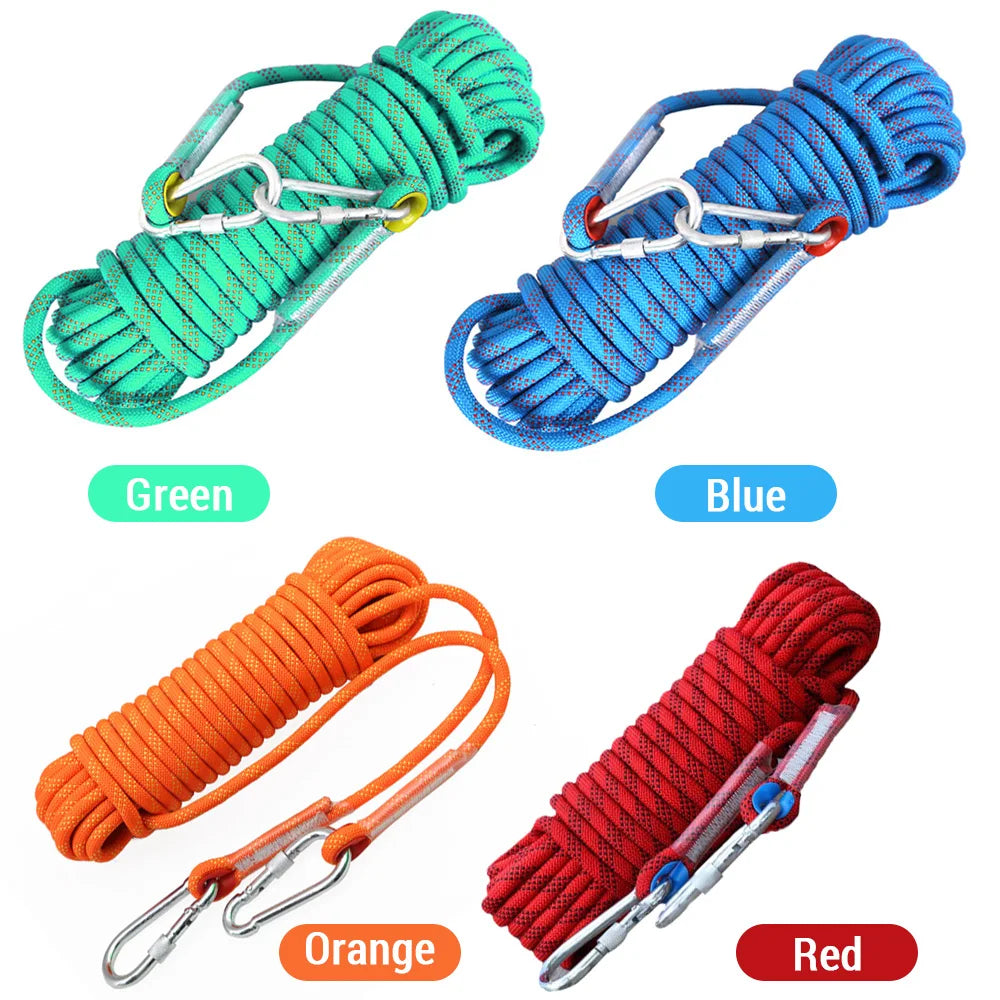 10mm Climbing Rope 10M/20M/30M Double Hook Durable Outdoor Rock High Strength Static Survival Emergency Fire Rescue Safety Rope