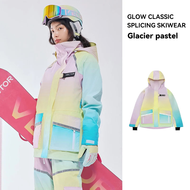 VECTOR Brand Men Women Ski Jacket Winter Warm Windproof Waterproof Ski Suit Outdoor Sports Snowboard Coat Splicing Double Plate