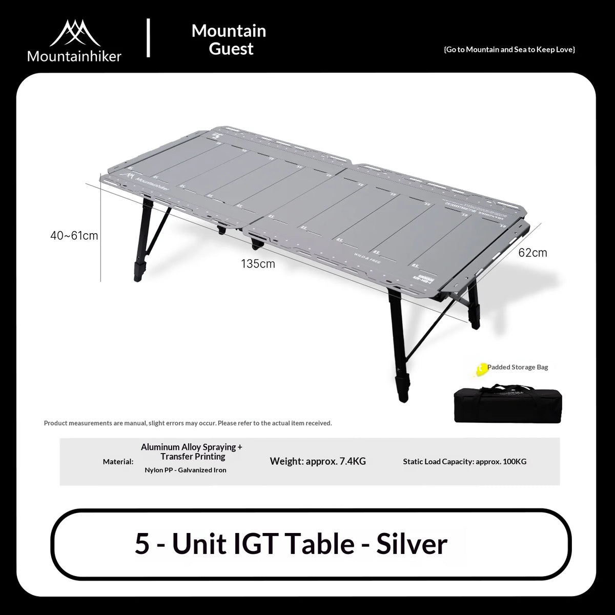 MOUNTAINHIKER 2026 Newest IGT Table 3-Unit 4-Unit 5-Unit Black Silver Folding Camping Table