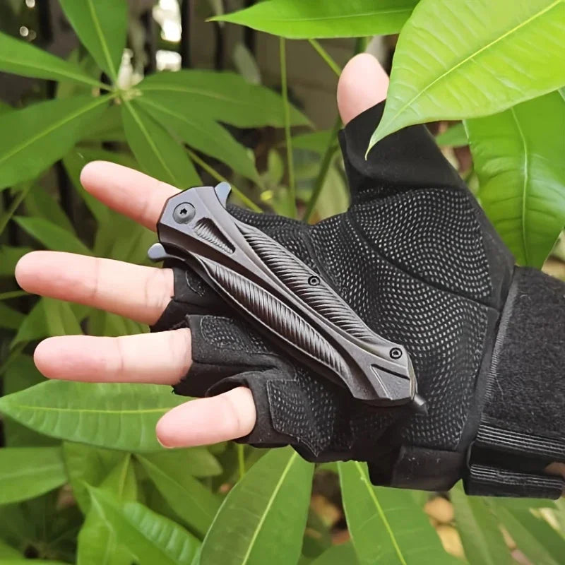 High Carbon Folding Knife With A Clip Point Blade And Textured ABS Handle For Outdoor, Survival And EDC