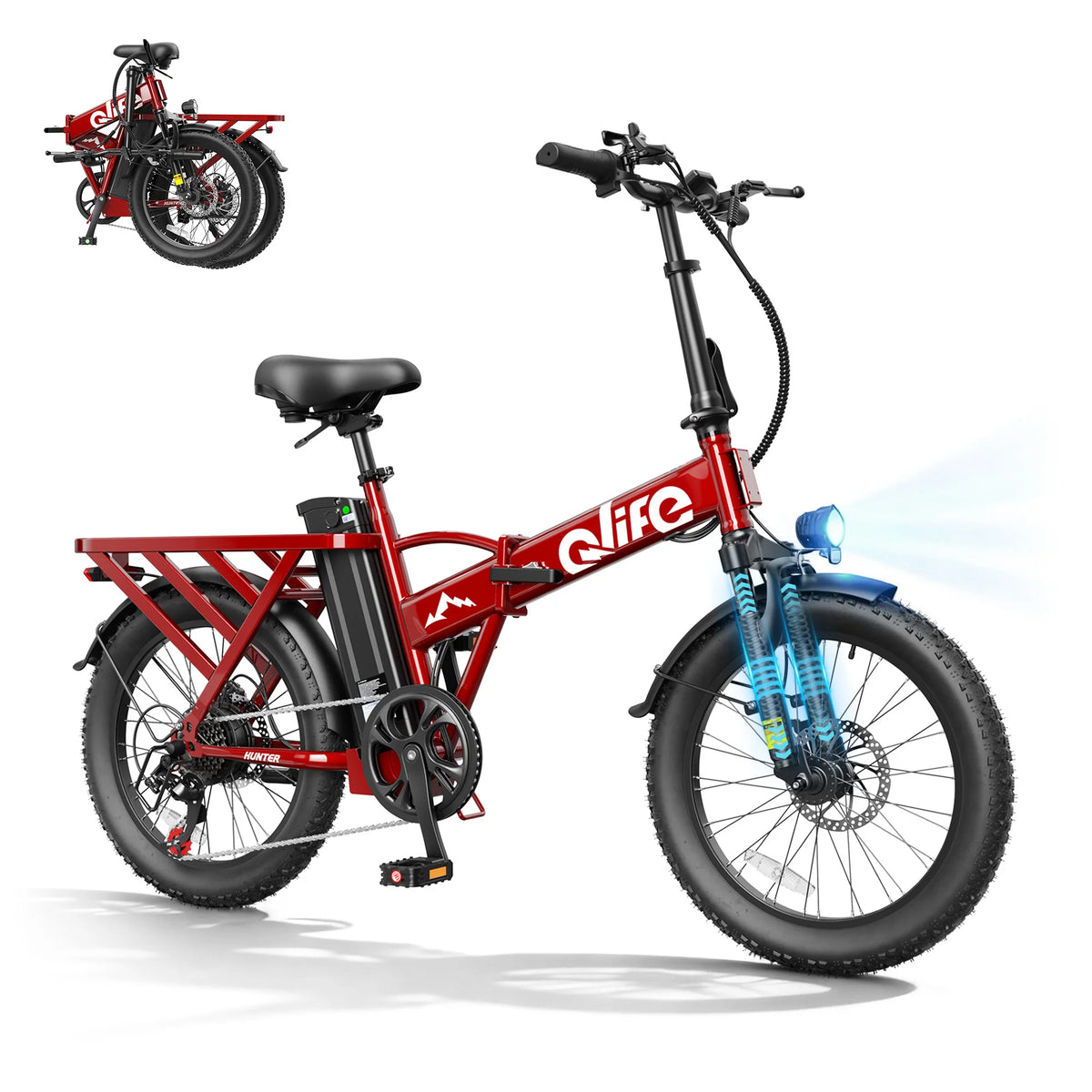Qlife Hunter Electric Bike for Adults, 1200W Peak Motor 48V 13.5Ah Battery, 20"×3" Fat Tire Foldable Ebike, 28MPH 65Mi Long Range Electric Bicycle