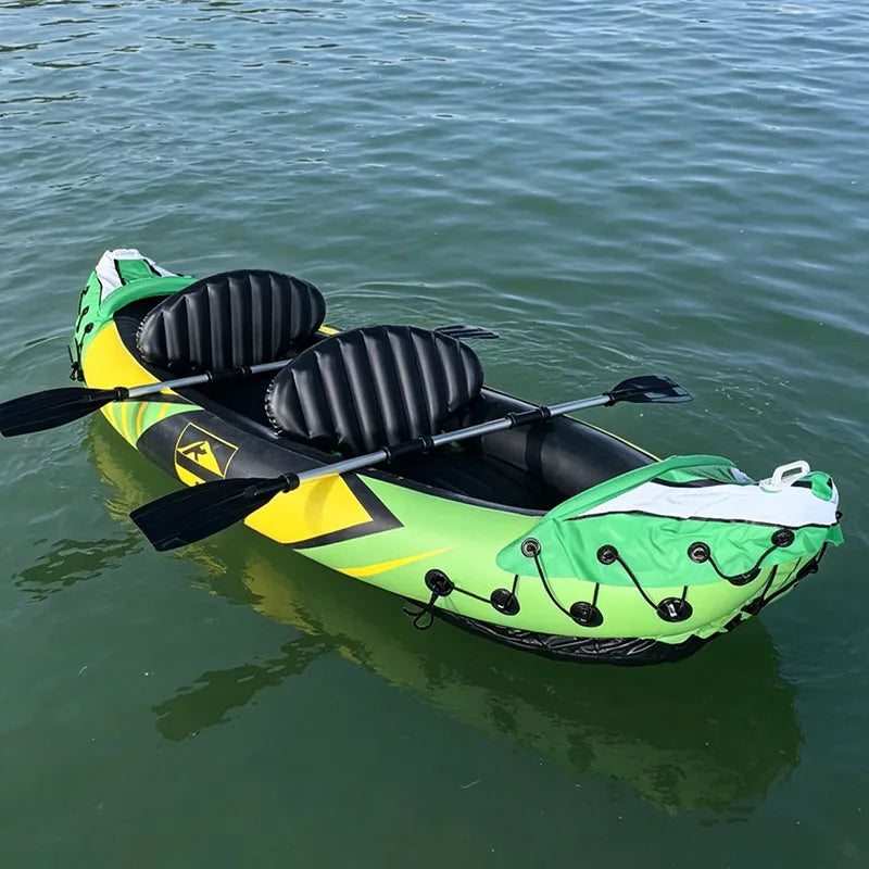 2 Person Inflatable Tandem Kayak  Portable Lightweight Inflatable Canoe Boat Complete Set for Outdoor Fishing Touring on Lake