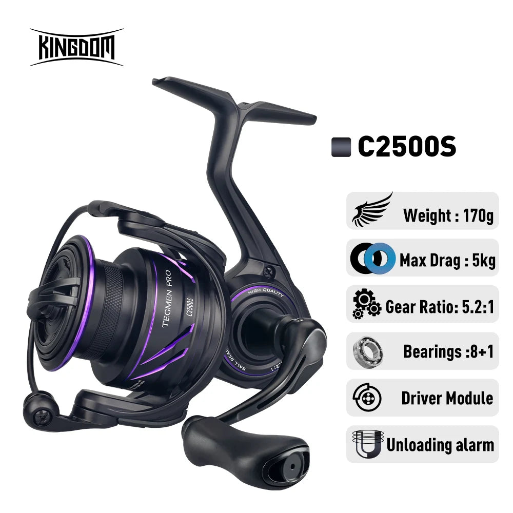 Kingdom Tegmen Pro Spinning Fishing Reel 16kg Max Drag 6.2:1 High Speed Gear Ratio 8+1BB Light Weight Saltwater Fishing Coil