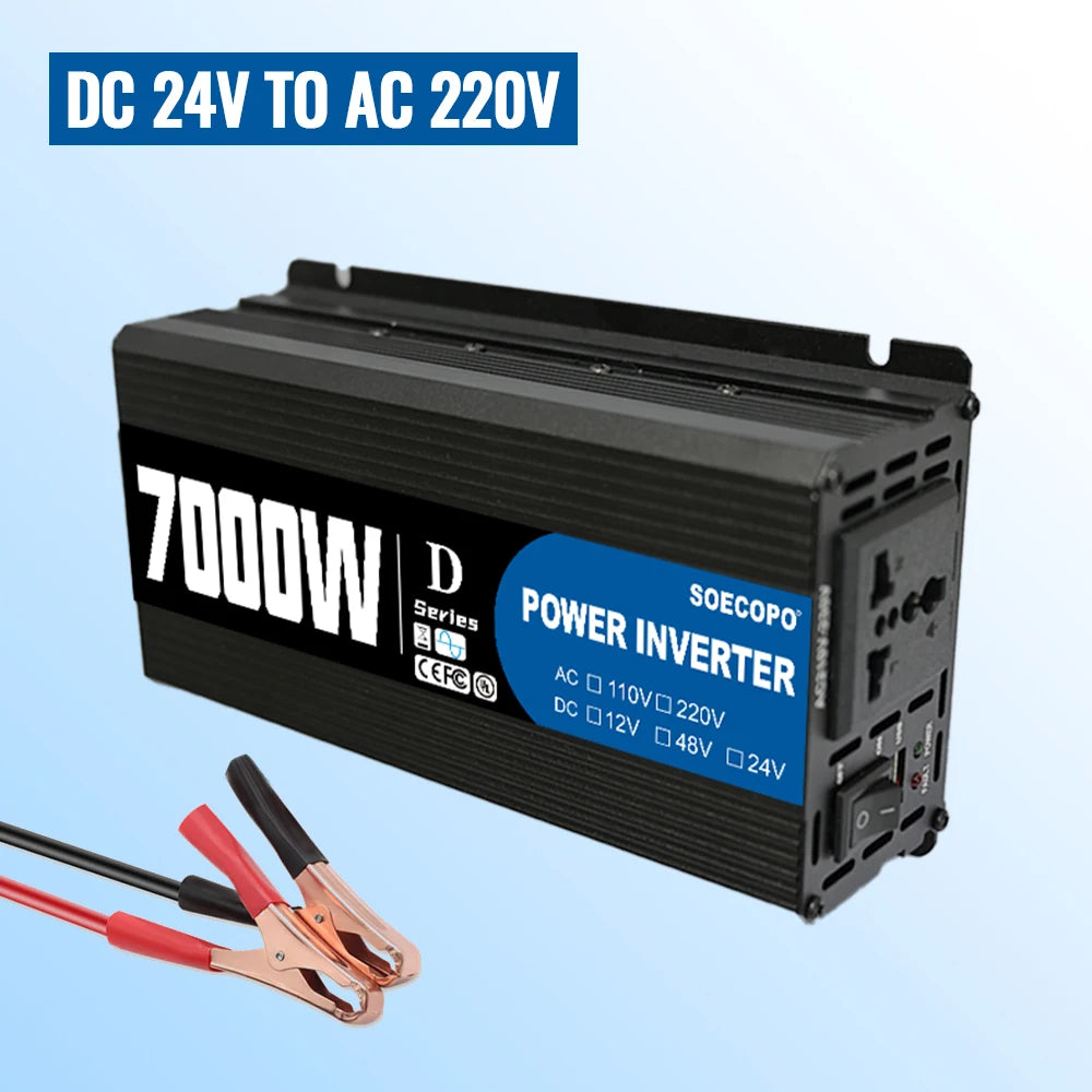 SOECOPO 7000W Power Inverter, 12V 24V 48V to 110V/220V Car Voltage Converter, Power Adapter for Car Accessories & Camping