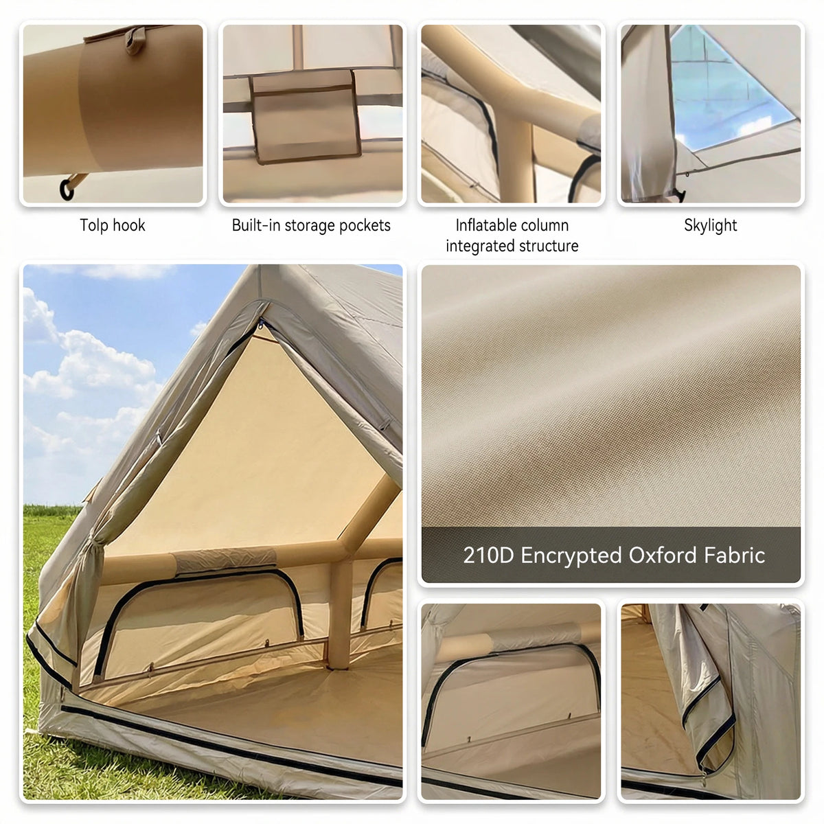 Podofo 12㎡ Instant Inflatable Camping Tent Air Tent Large Outdoor Shelter 210D Oxford Weatherproof Fabric with Skylight Dual AB Doors Family Camping Tent for Family Camping, Beach & Mountain, Outdoor Adventure