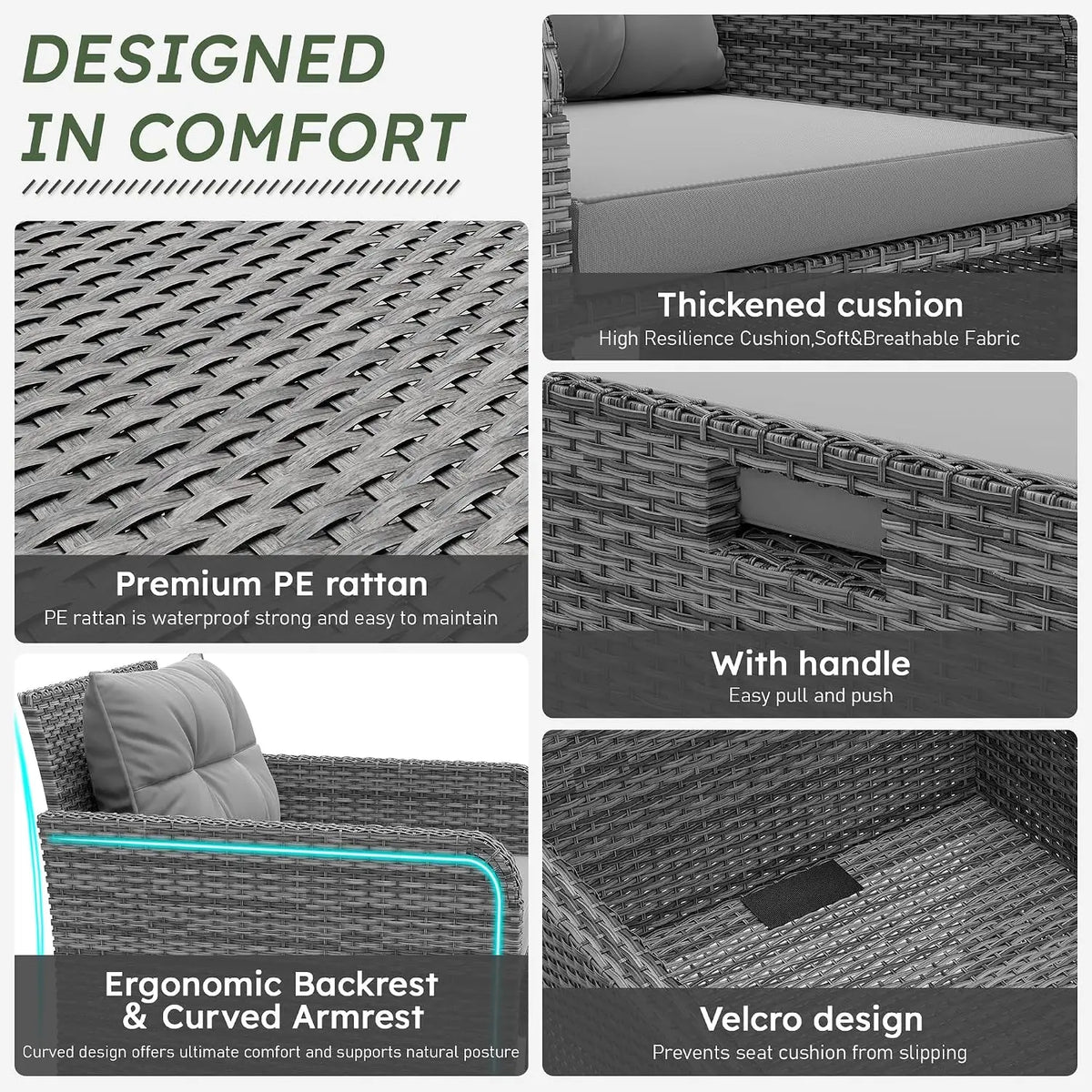 5 Piece Patio Furniture Set, PE Wicker Outdoor Furniture Set with Soft Cushions & Coffee Table, Outdoor Lounge Chairs, Custom
