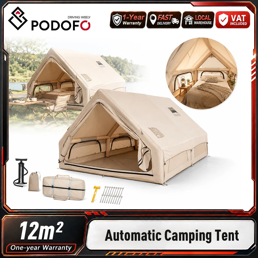 Podofo 12㎡ Instant Inflatable Camping Tent Air Tent Large Outdoor Shelter 210D Oxford Weatherproof Fabric with Skylight Dual AB Doors Family Camping Tent for Family Camping, Beach & Mountain, Outdoor Adventure