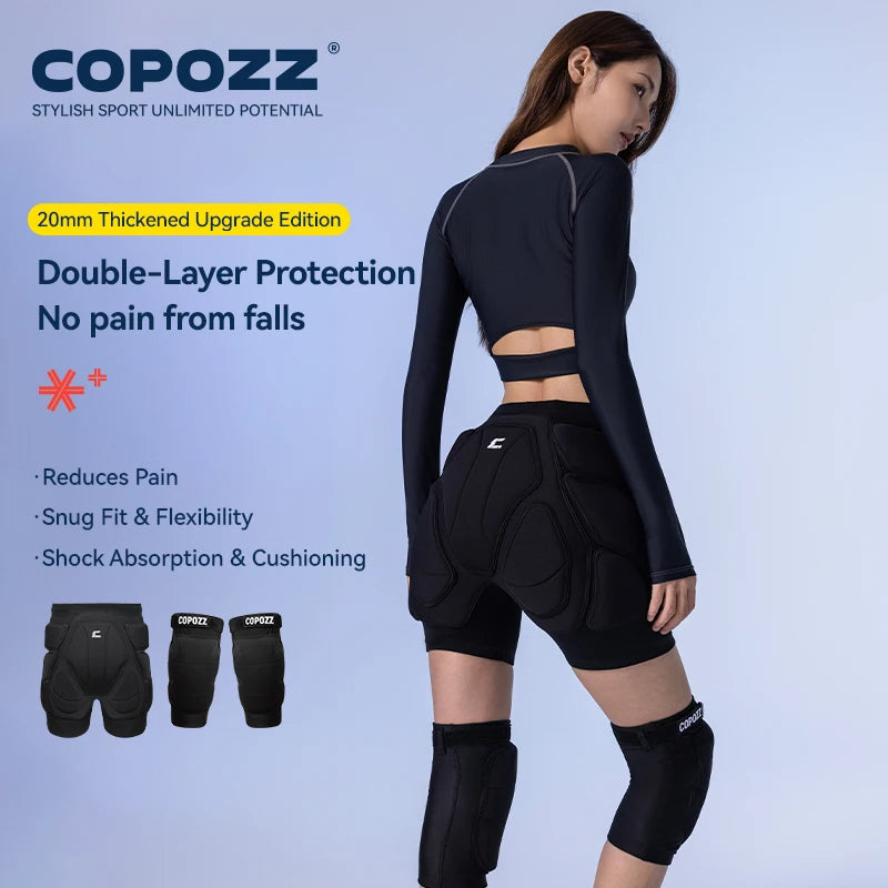 COPOZZ Upgraded Ski Knee Pads Motorcycle Skating Sport Protective Skiing Butt Protector Padded Breathable Adjustable Gear Shorts
