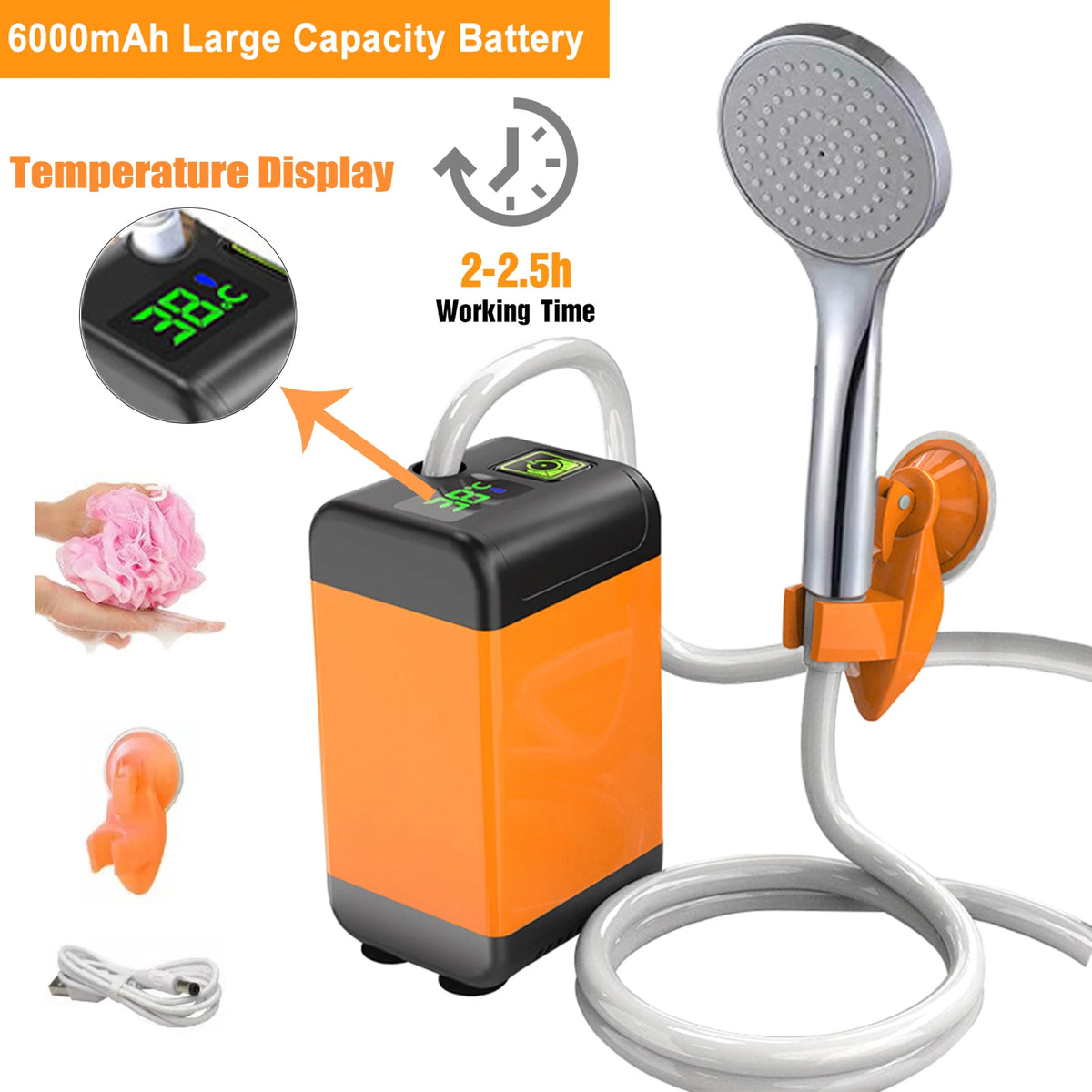 Outdoor Electric Shower Portable Shower Pump USB Rechargeable Waterproof Sprinkler Shower Head for Camping Travel Pet Watering