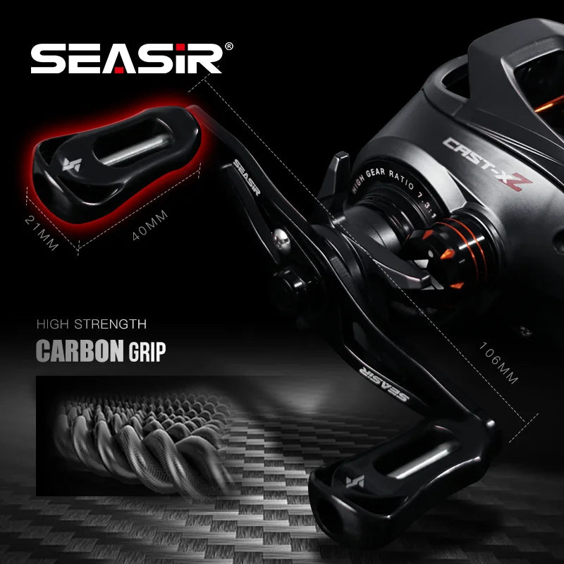 SEASIR Cast-X2 Baitcasting Reel 7.3:1 High Speed Gear Ratio Drag 8.5KG Aluminum Carbon Grip Metal Handle BFS Micro Fishing Reels