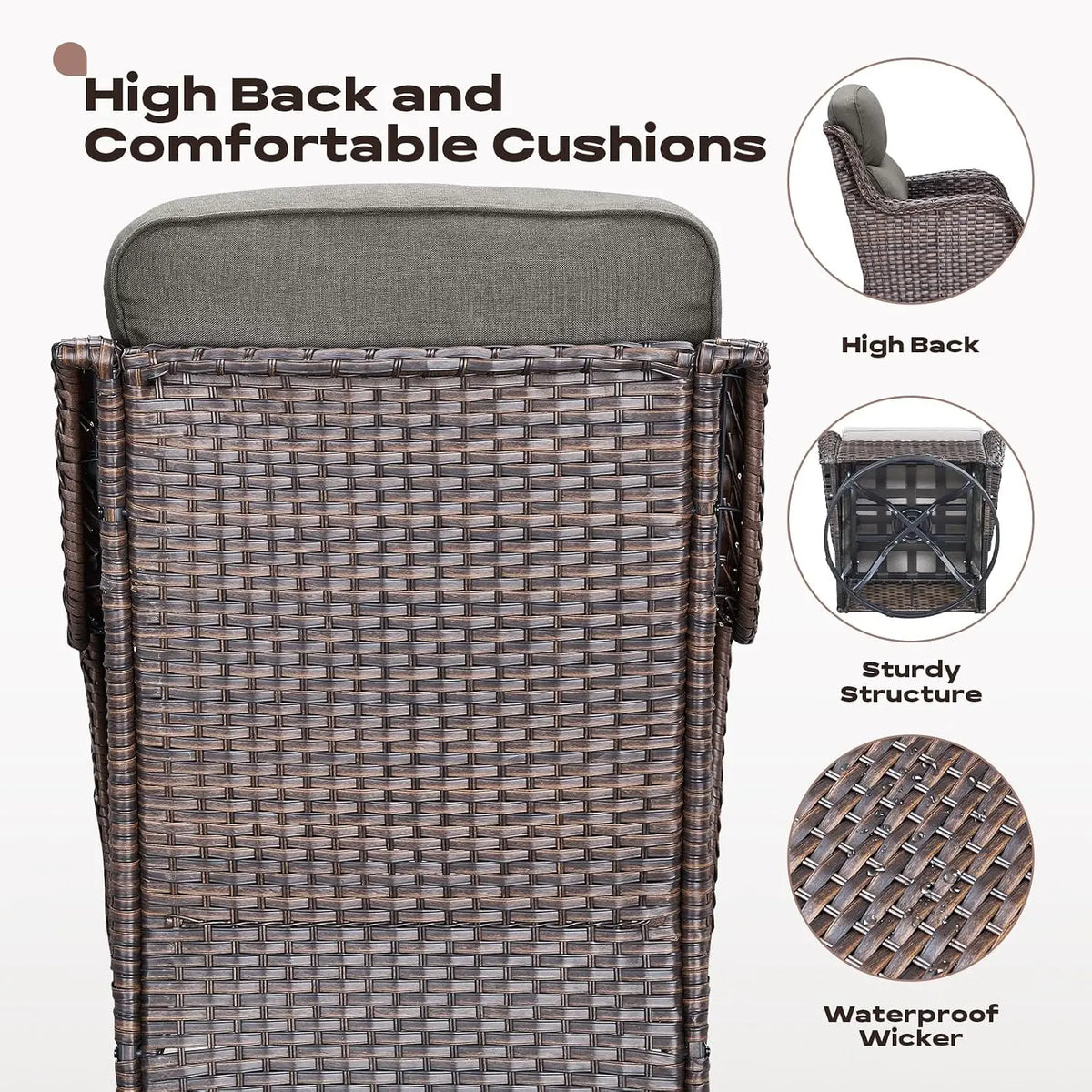 Outdoor Swivel Rocker Chairs - All Weather Resistant Wicker Patio Furniture Set of 2 with High Back and 6 inch Thick, Custom