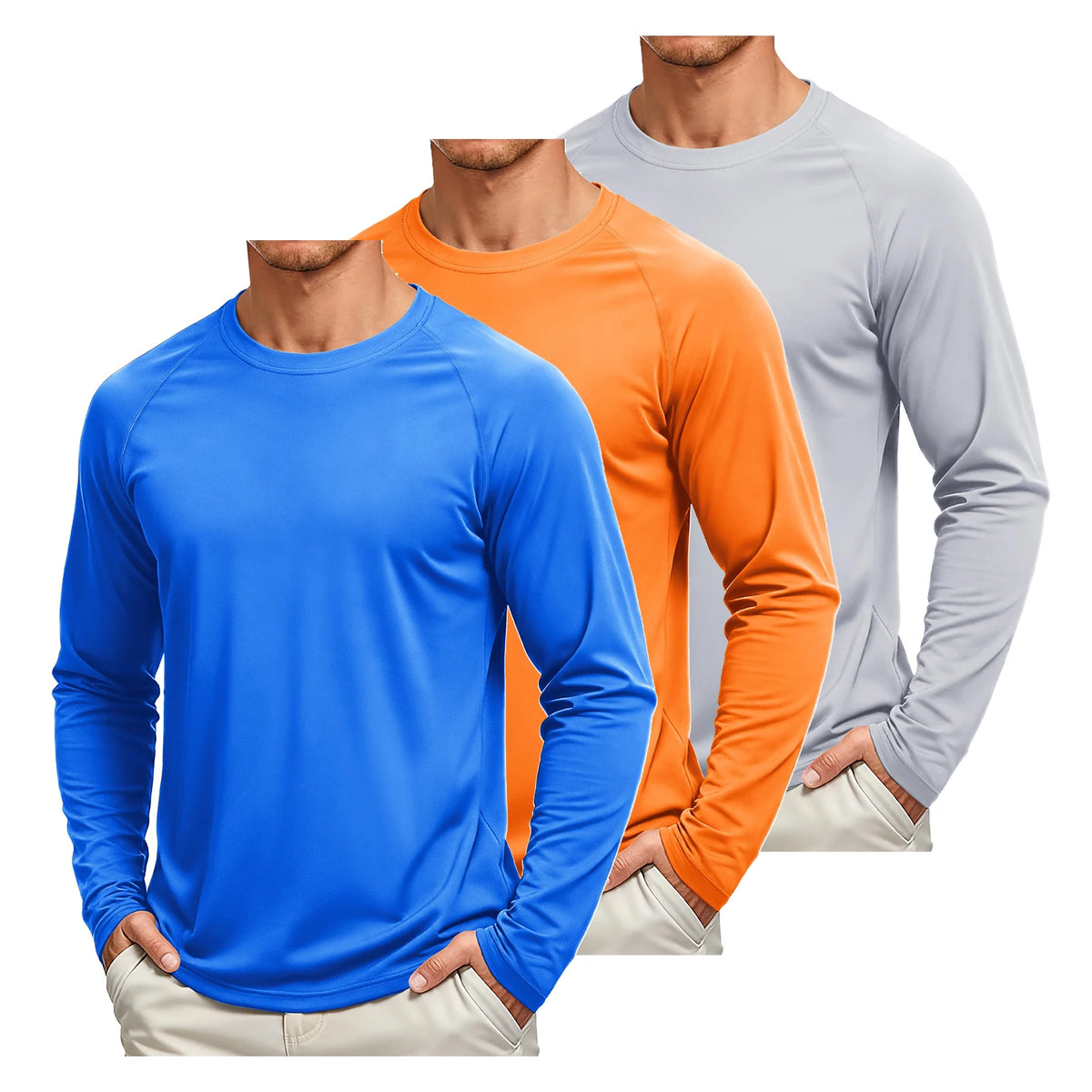 TACVASEN 3 Pcs Men's Long Sleeve Shirts UPF 50+ Sun Protection Dry Fit Shirt Lightweight Workout Athletic T-Shirt Rash Guard Tee