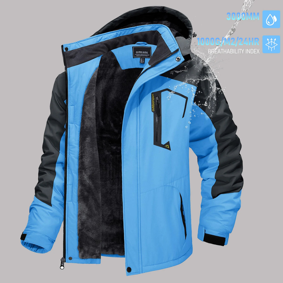TACVASEN Men's Winter Ski Parka Jacket Waterproof Fleece Lined Insulated Thermal Snowboard Jacket Snow Coat with Detached Hood