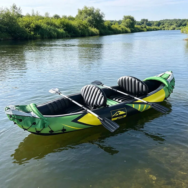 2 Person Inflatable Tandem Kayak  Portable Lightweight Inflatable Canoe Boat Complete Set for Outdoor Fishing Touring on Lake