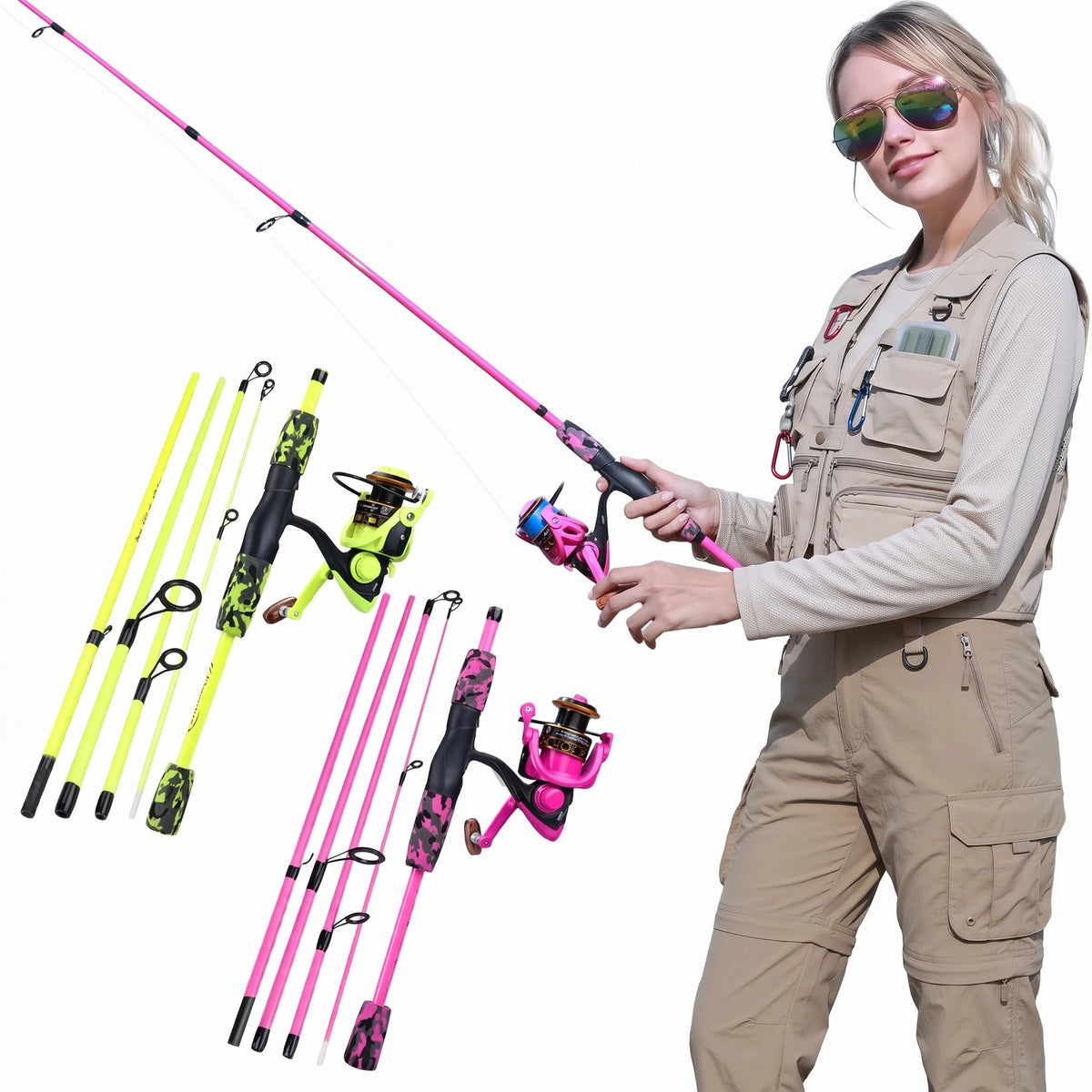 Sougayilang 1.70m Fishing Rod Combo Portable 5 Section Carbon Fiber Fishing Pole and 1000-3000 Spinning Reel Fishing Tackle Set