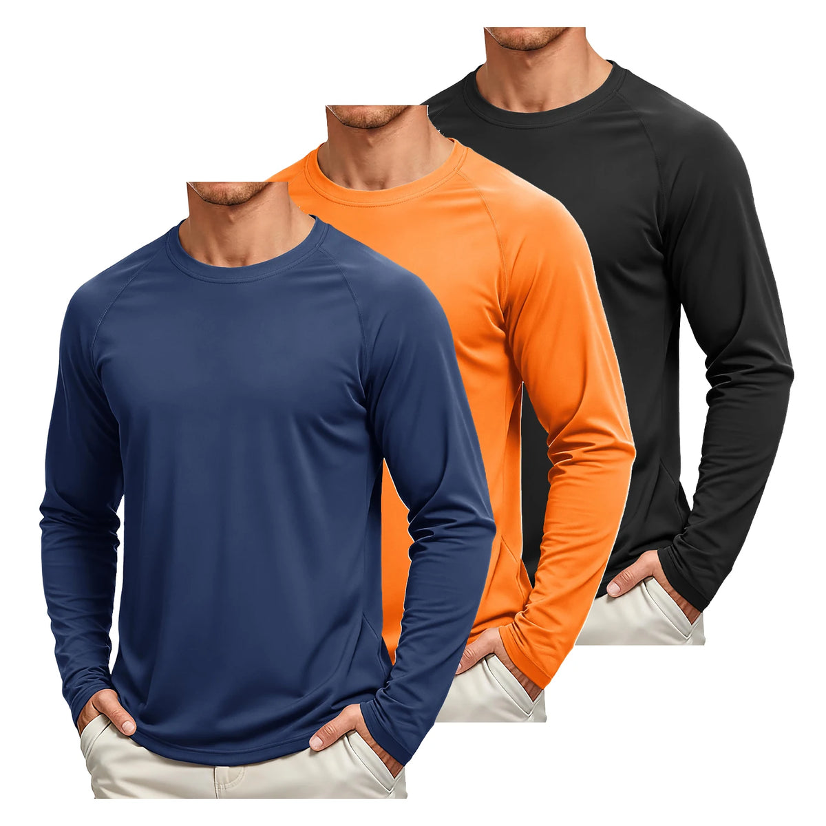 TACVASEN 3 Pcs Men's Long Sleeve Shirts UPF 50+ Sun Protection Dry Fit Shirt Lightweight Workout Athletic T-Shirt Rash Guard Tee