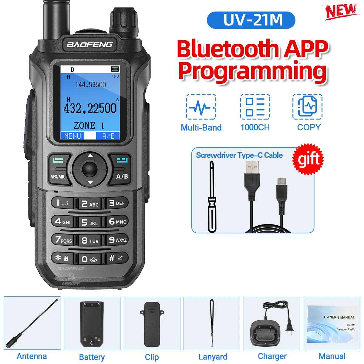 Baofeng UV-21 Pro Wireless Copy Frequency VHF UHF Powerful Waterproof V2 Long Range UV-32 Long Range Type-C Two Way Ham Radio