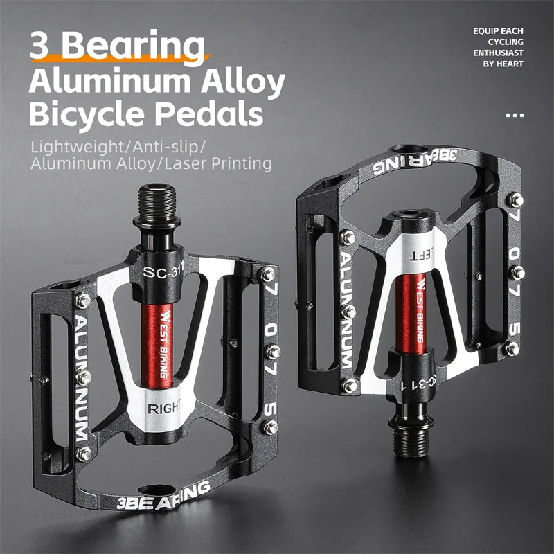 WEST BIKING Local Shipping 3 Bearing Bicycle Pedal CNC Aluminum Alloy Anti Slip MTB Road Bike Pedal Widen Pedals Profession Bike Accessories