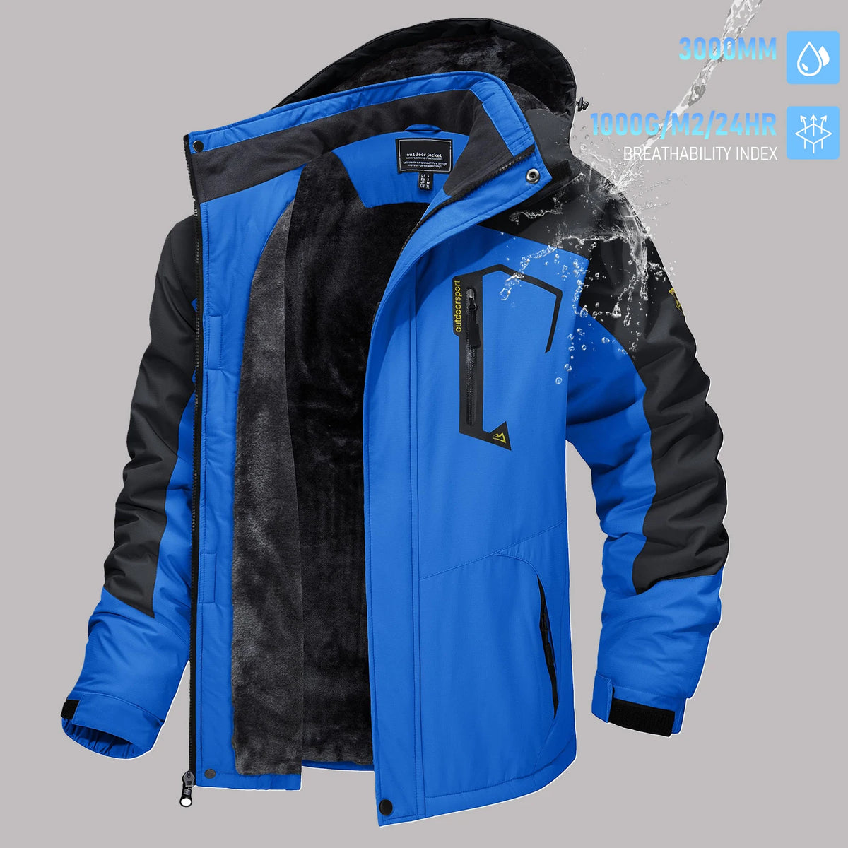 TACVASEN Men's Winter Ski Parka Jacket Waterproof Fleece Lined Insulated Thermal Snowboard Jacket Snow Coat with Detached Hood