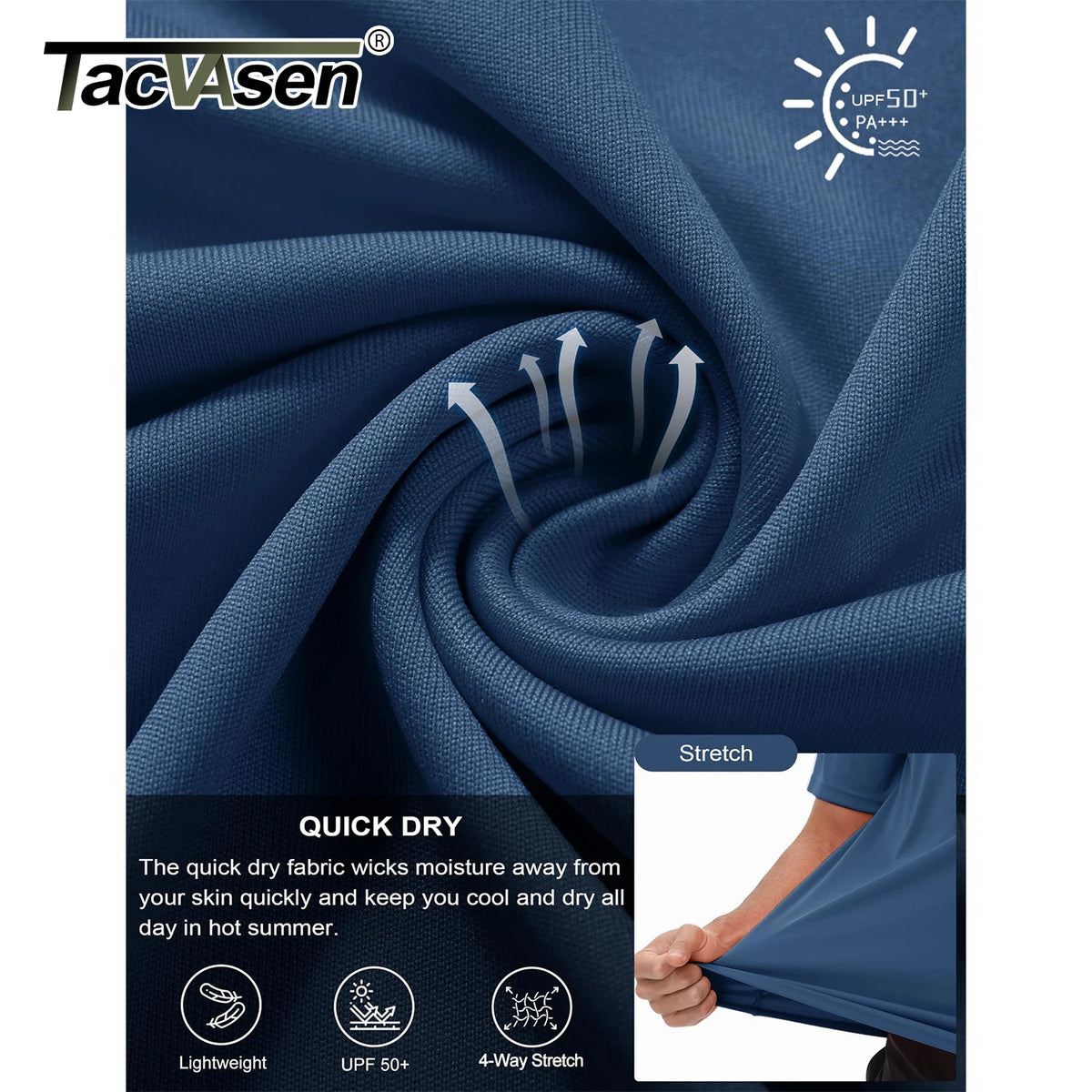 TACVASEN Wokrout Shirts Dry Fit Mens UPF 50+ Sun Protection T-Shirt Reflective Moisture Wicking Gym Shirts Casual Running Tops