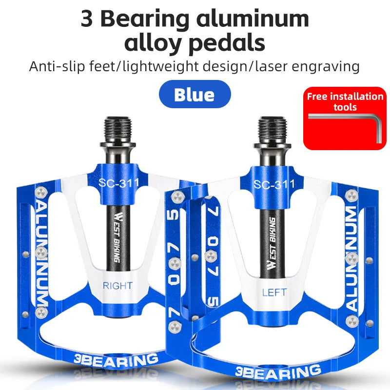 WEST BIKING Local Shipping 3 Bearing Bicycle Pedal CNC Aluminum Alloy Anti Slip MTB Road Bike Pedal Widen Pedals Profession Bike Accessories