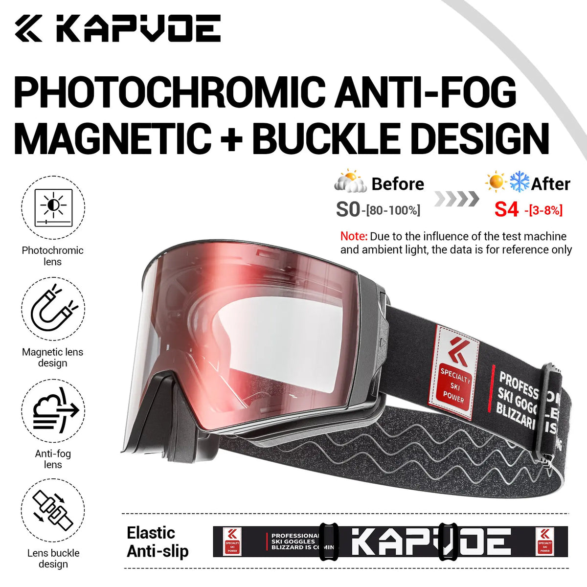 Kapvoe Photochromic Ski Goggle Snowboard Anti-Fog Mask for Men Women Eyewear Kit UV400 Protection Snow Glasses Snowmobile Winter