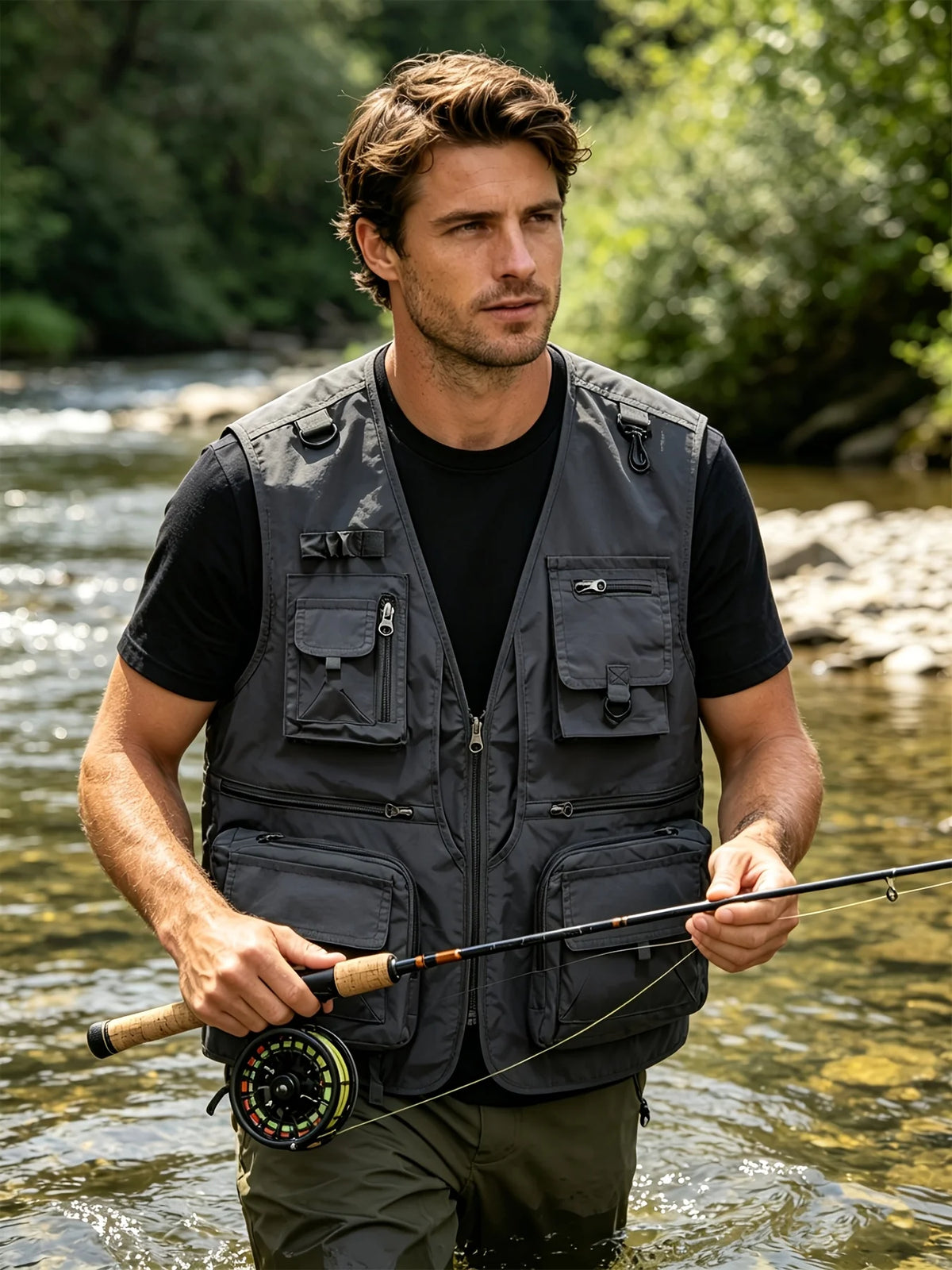 Men's Work Vest With Multiple Pockets Design Men's Basketball Suit Sleeveless Vest Outdoor Fishing Work Clothes Men's Top For Me