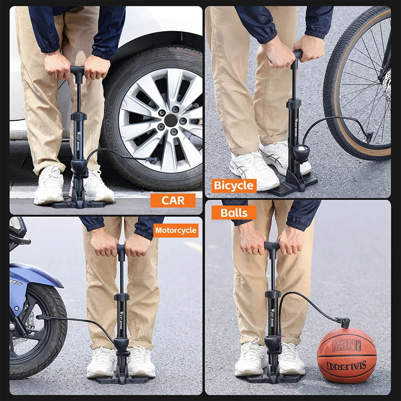 WEST BIKING Floor Bike Pump 160PSI High Pressure Hand Pump with Pressure Gauge Schrader Presta for Bicycle Motorcycle Car