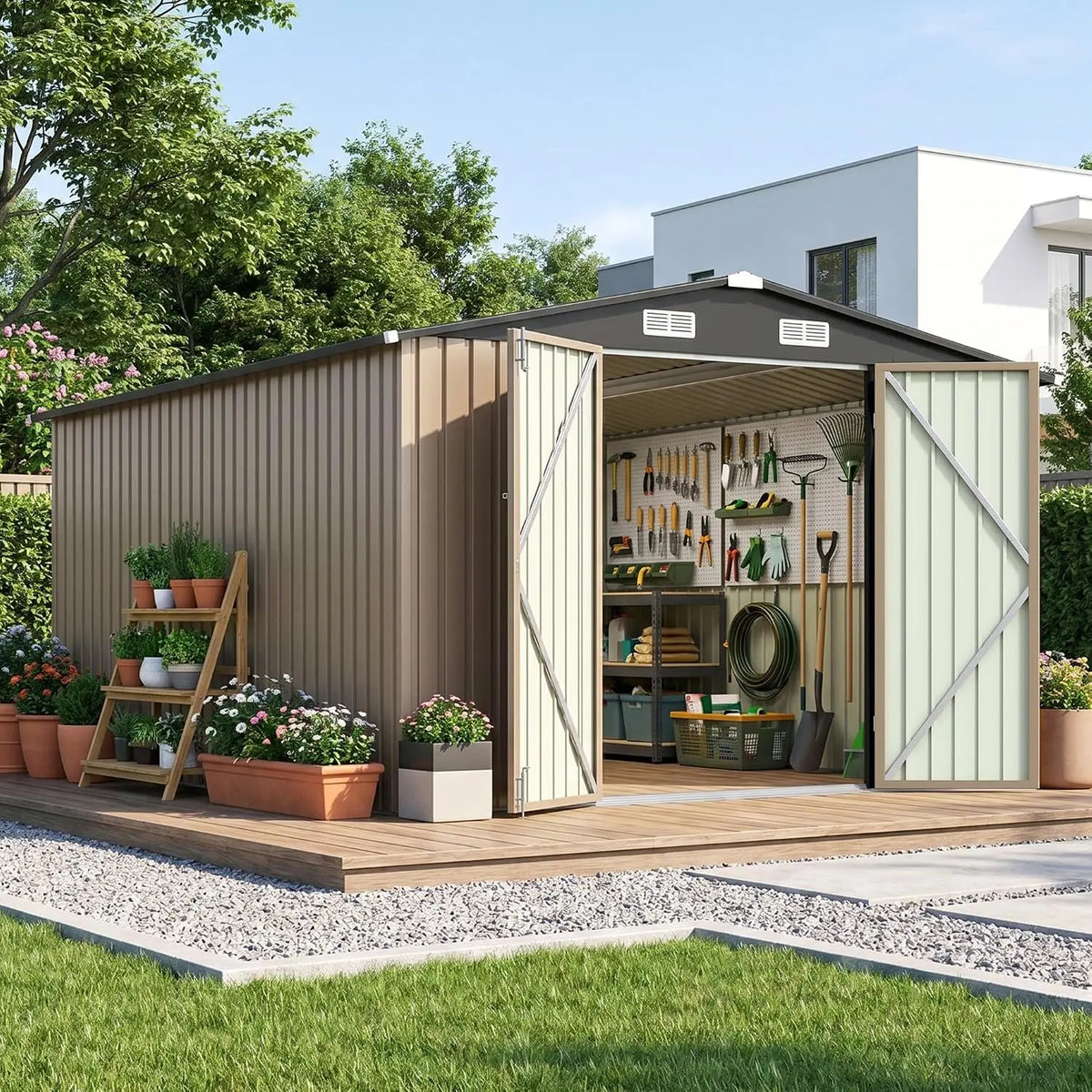 10x12 FT Outdoor Storage Shed, Gray, Custom