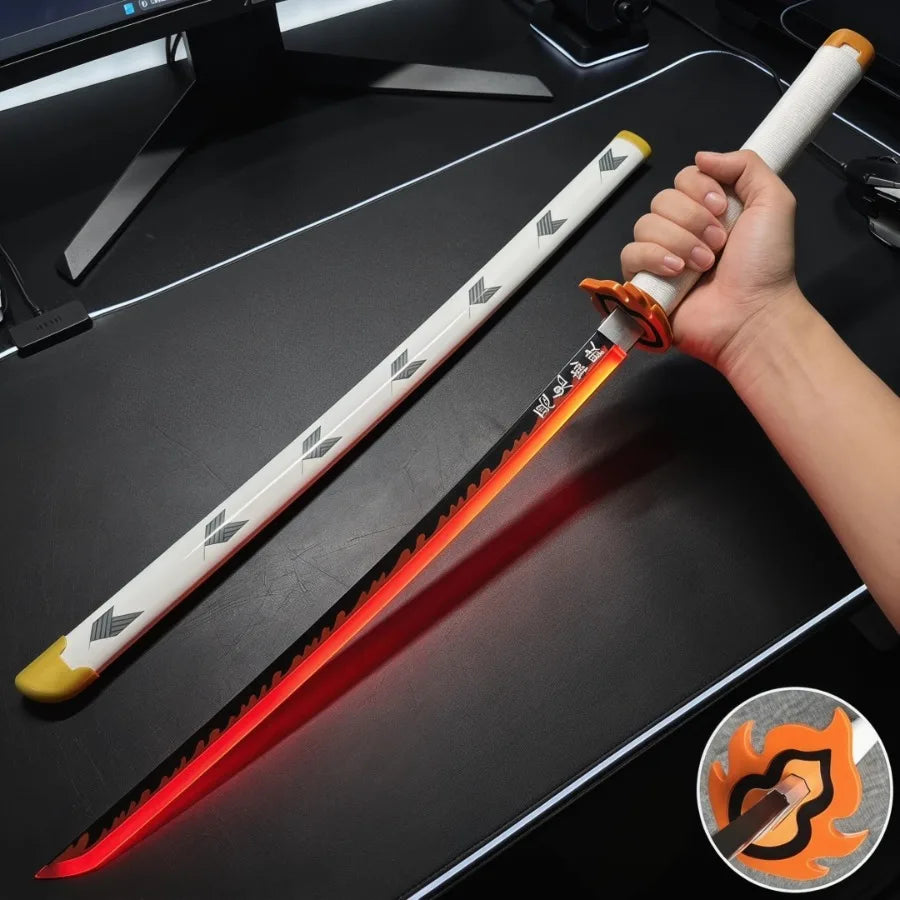 40inch Luminous Kyoujurou Katana Kimetsu No Yaiba Anime Demon Slayer Cosplay Prop Light Sword Real Size Japanese Katana Toy Gift