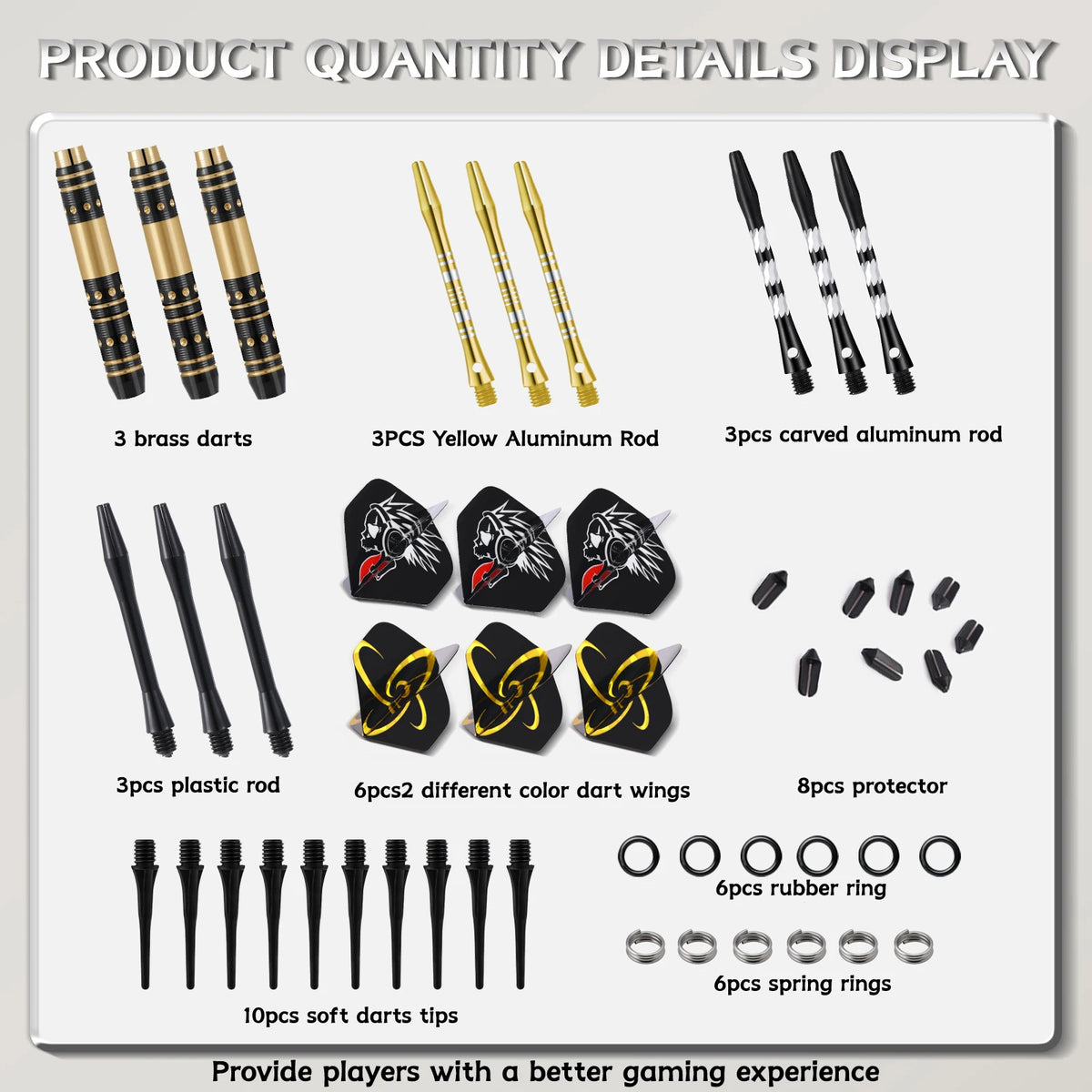 Huanqu 20g Copper Dart Set, Includes a Dart Storage Box, Comes with Three Extra Aluminum Shafts, Three Black Plastic Shafts, Standard Dart Wings, Safety Dart Tips, and Other Dart Accessories, Non-Slip Textured Dart Shafts for