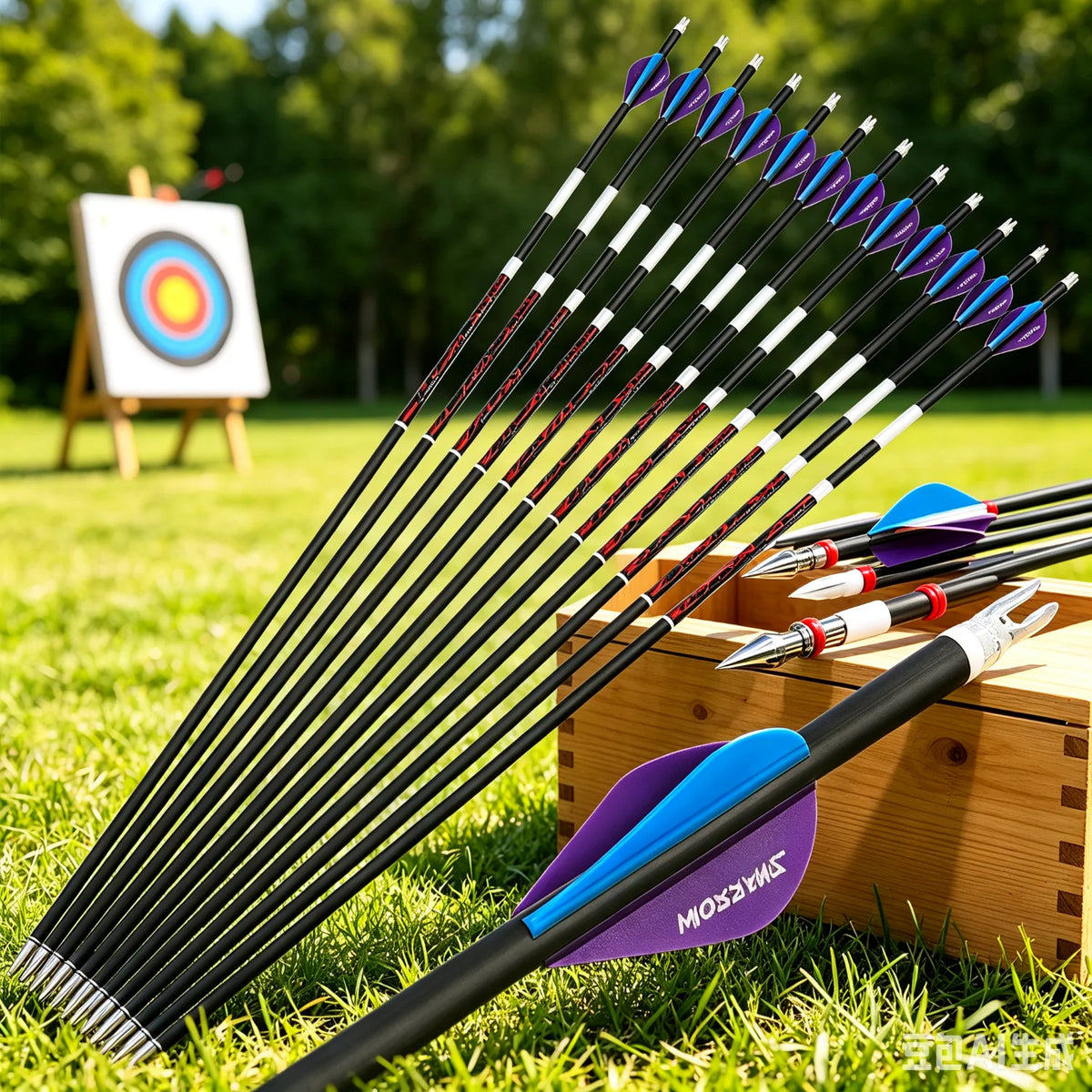 Pure Carbon Archery Arrows 12Pcs Multi Spine 300 400 500 Shaft ID 6.2mm Straightness +/-0.003 Inch High Precision Arrow Shafts Compatible with Compound Recurve Bow for Outdoor Hunting Target Practice Shooting Sports