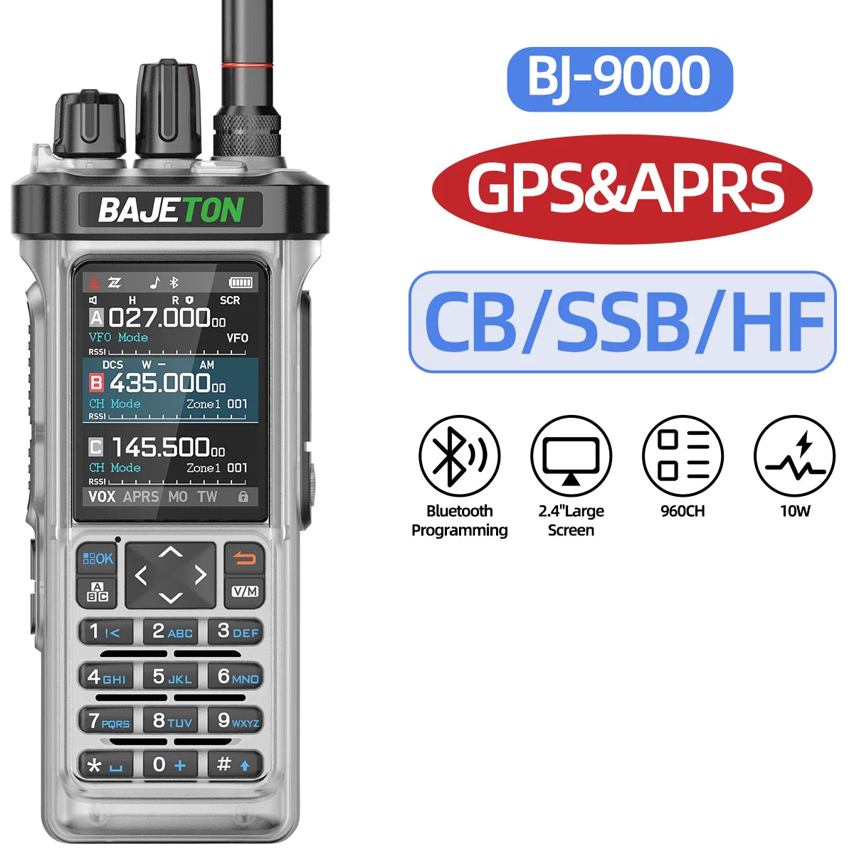 BAJETON BJ-9000 GPS APRS Walkie Talkies 10W CB 27Mhz Receive Bluetooth Programming Long Rang NOAA VOX RT-950 RT-950PRO Ham Radio