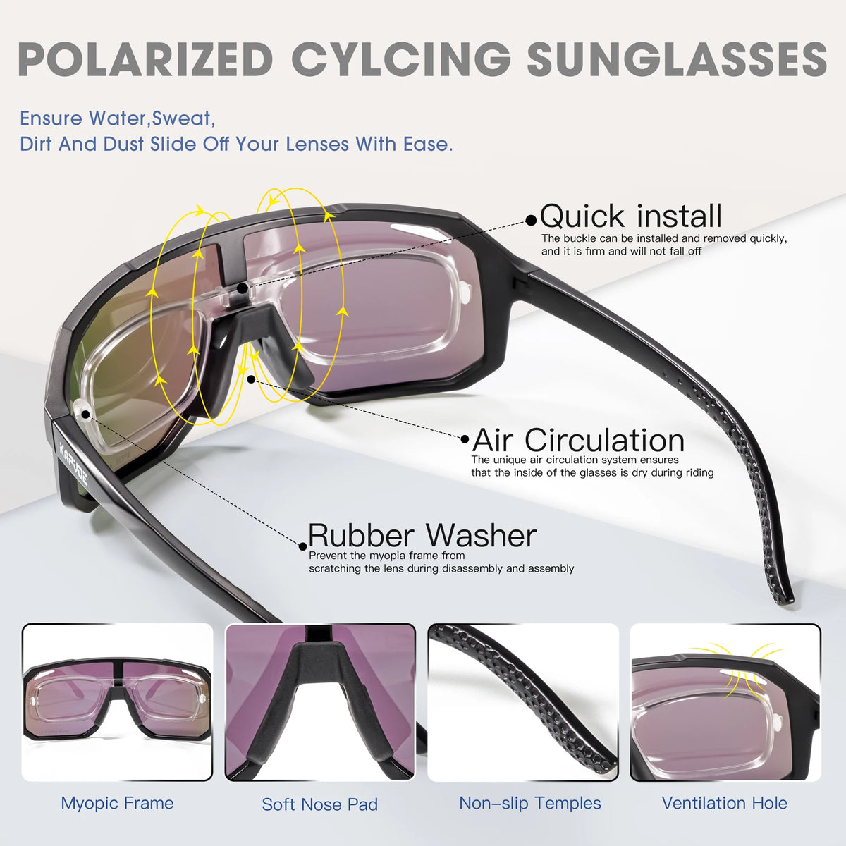 Kapvoe Polarized Cycling Glasses New Outdoor Sunglasses for Men Hiking Eyewear MTB Bike Bicycle Women Professional Windproof UV400 Fishing Glasses