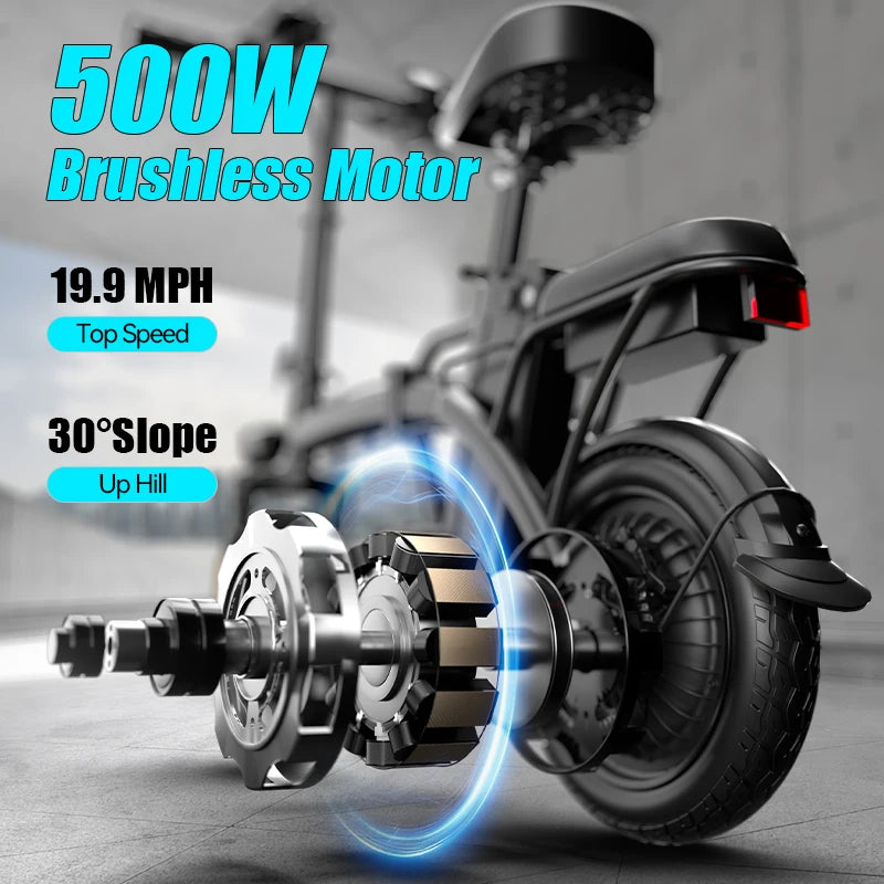 500W G11 Electric Bicycles Ebike E-Bike For Adults, 3-Riding Modes, 14' Foldable Ebike, With Charger And Battery, MAX Speed 19.9 MPH, Rear Disc Brakes, With A Basket And Lock, Durable And Lightweight Frame, All-Terrain Foldab