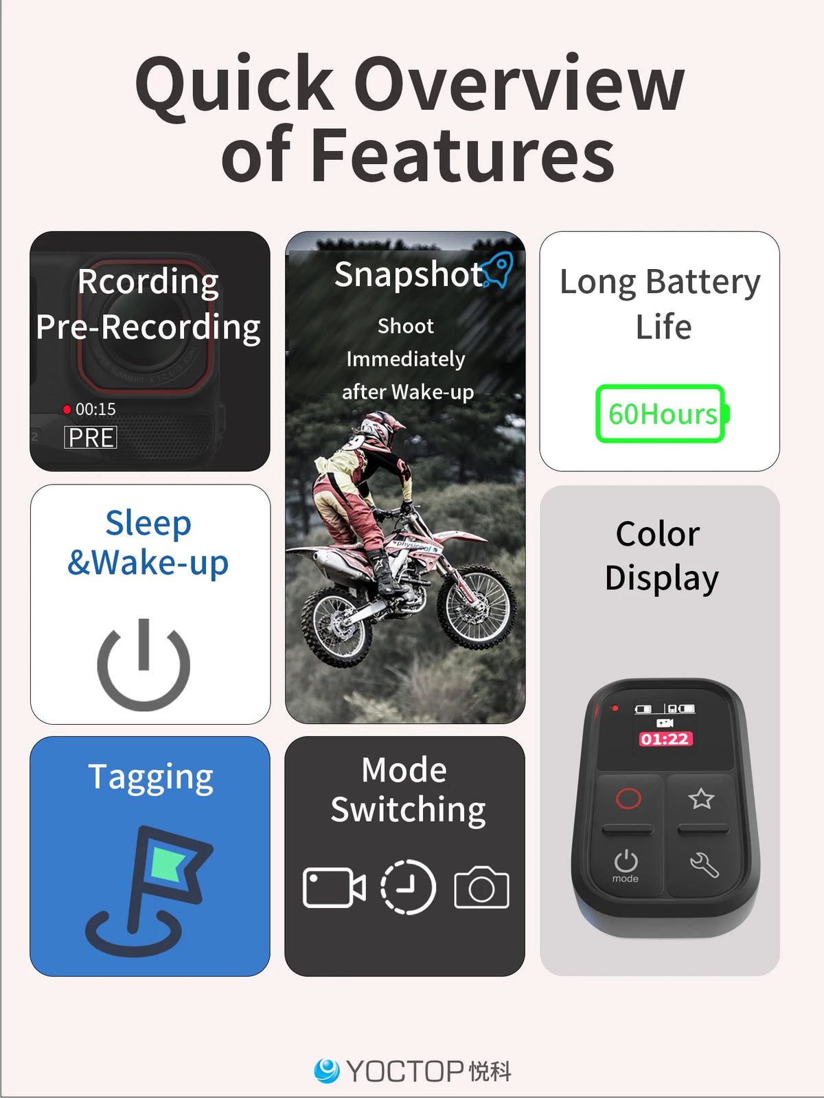 YOCTOP Is Suitable for Insta360 Sports Cameras X3, X4, X5, GO 3S, Ace Pro2 Bluetooth Remote Control Waterproof Accessories