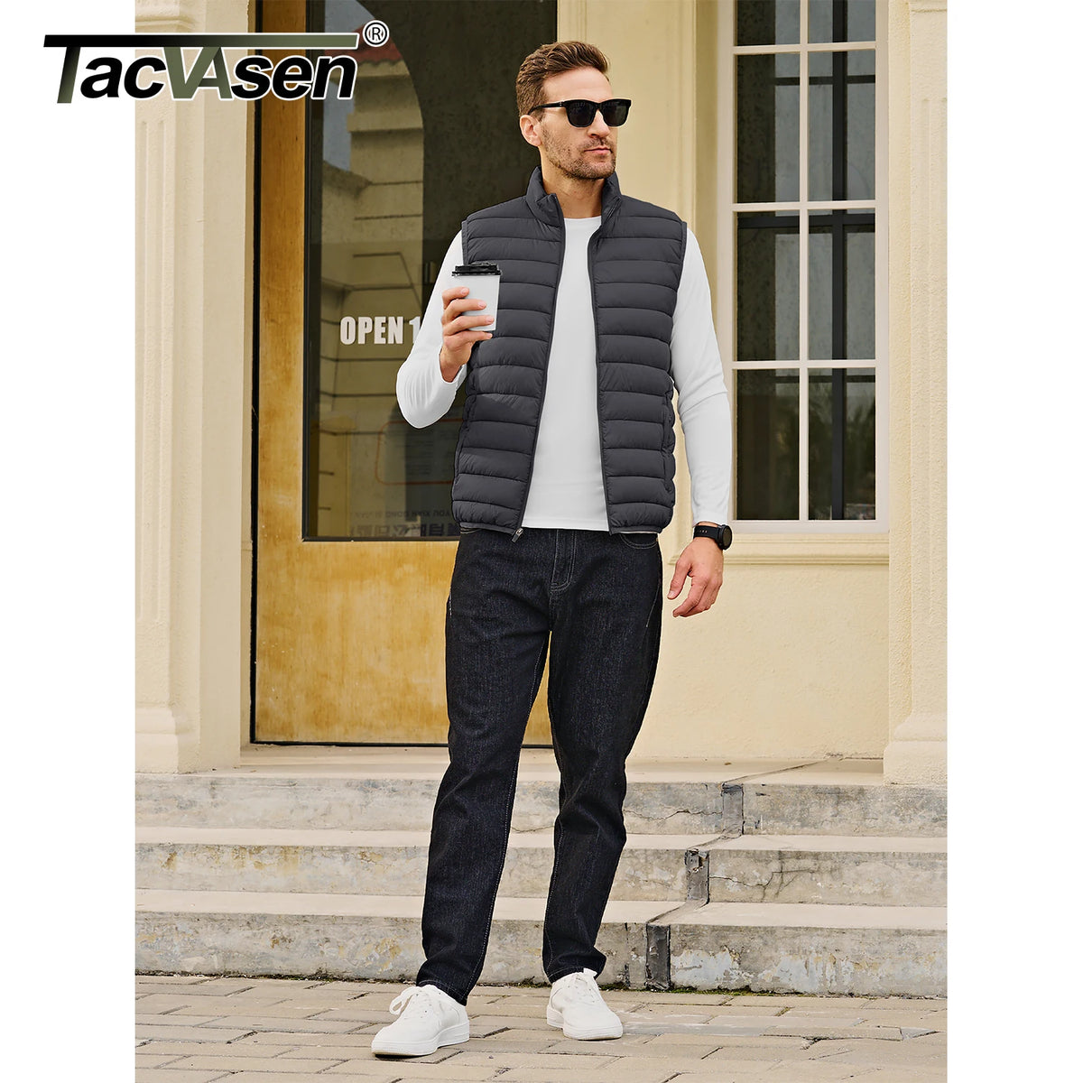 TACVASEN Lightweight Puffer Vest Mens Windproof Vest Sleeveless Vest Winter Jacket Casual Coat Warm Thicken Waistcoat Streetwear