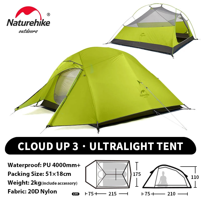 Naturehike Cloud Up 1 2 3 Person Camping Tent Ultralight Waterproof Trekking Tents Hiking Backpacking Shelter Tent Travel Tent