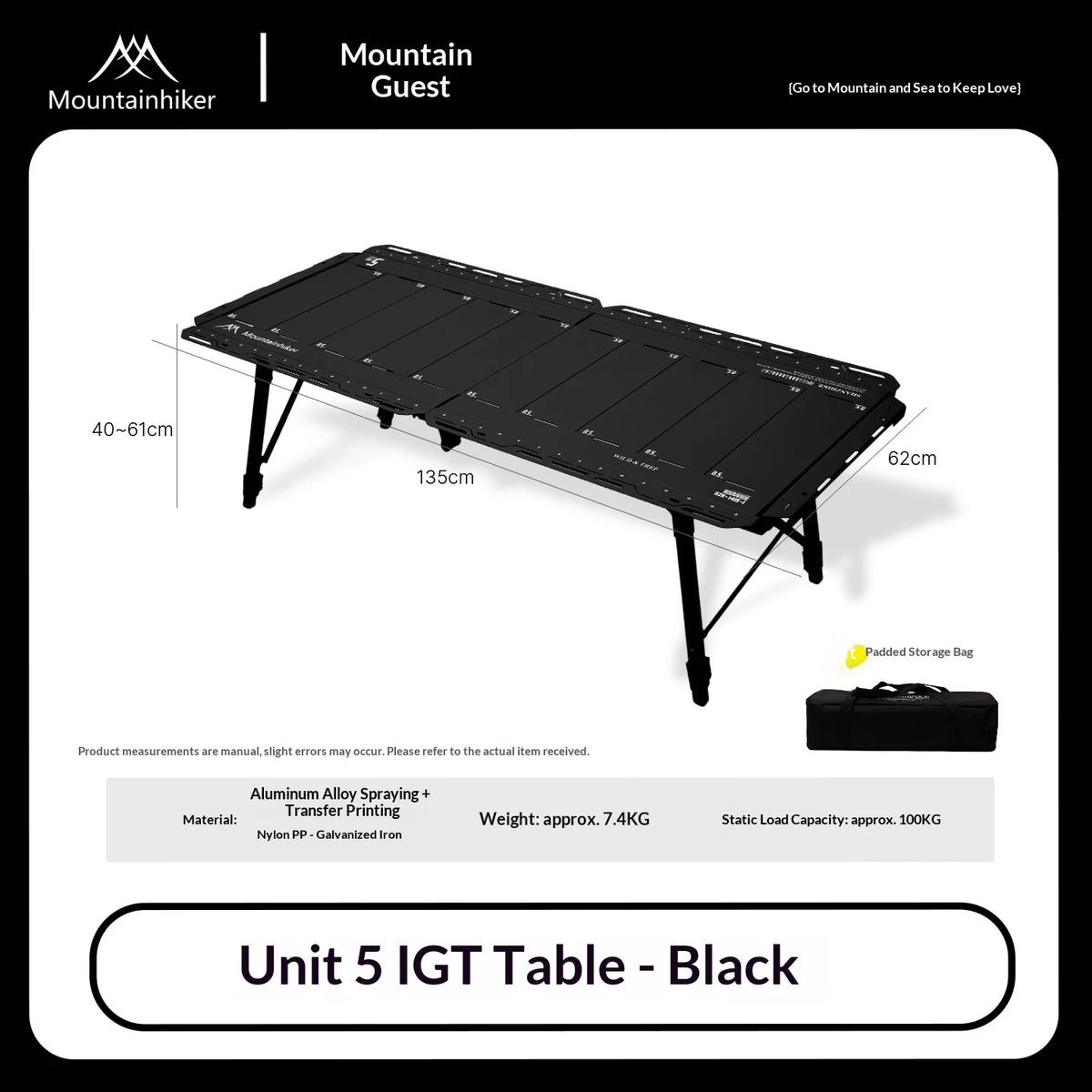 MOUNTAINHIKER 2026 Newest IGT Table 3-Unit 4-Unit 5-Unit Black Silver Folding Camping Table